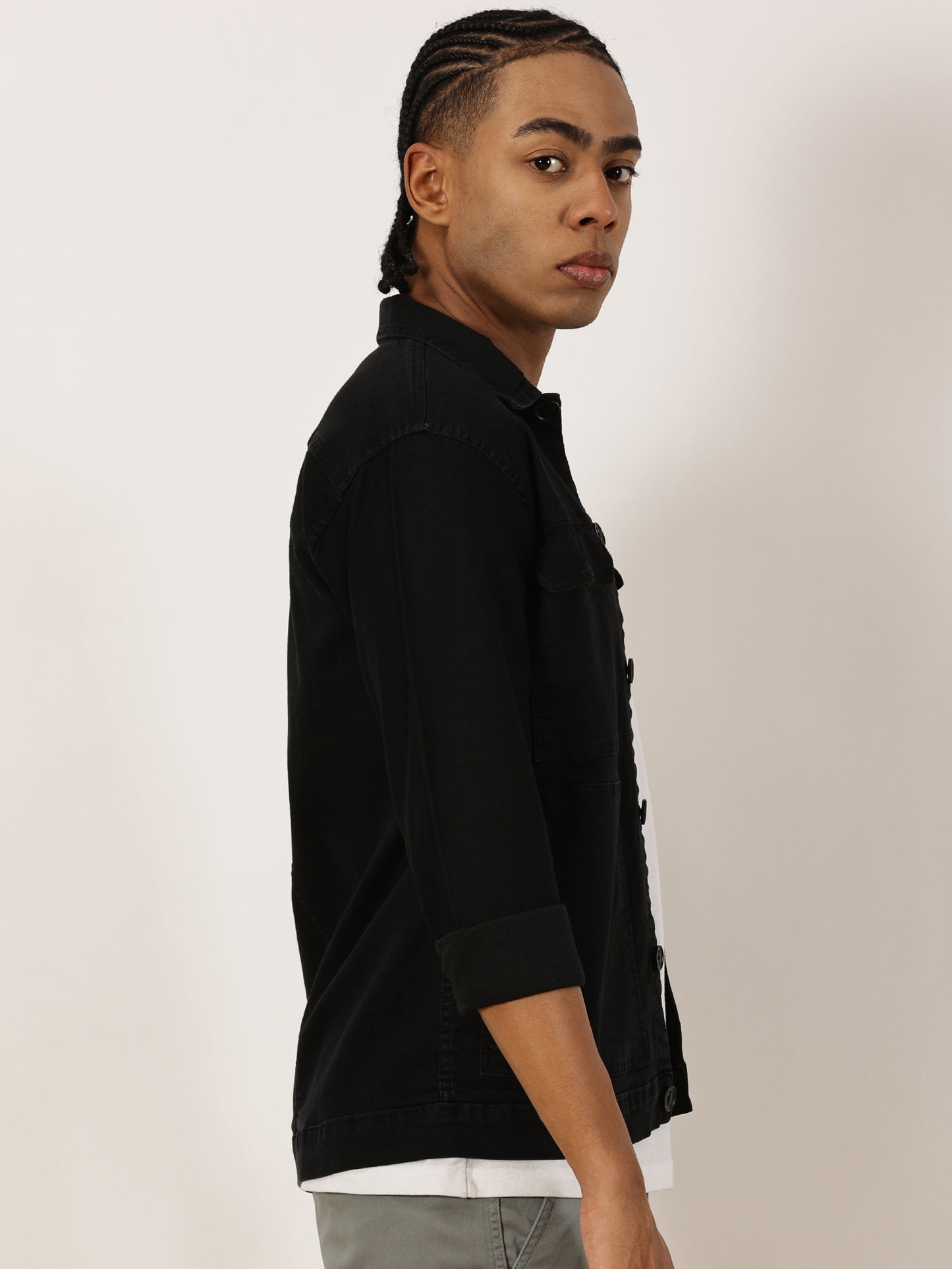 Multi Pocket Denim Black Cargo Shacket