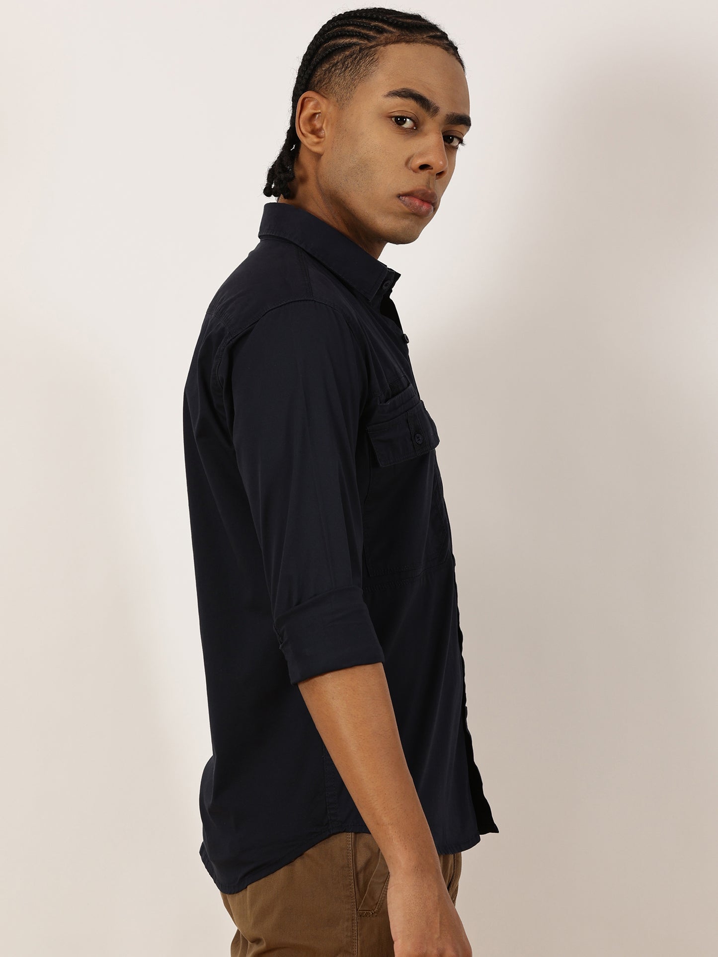 Double Pocket Stretchable Navy Cargo Shirt