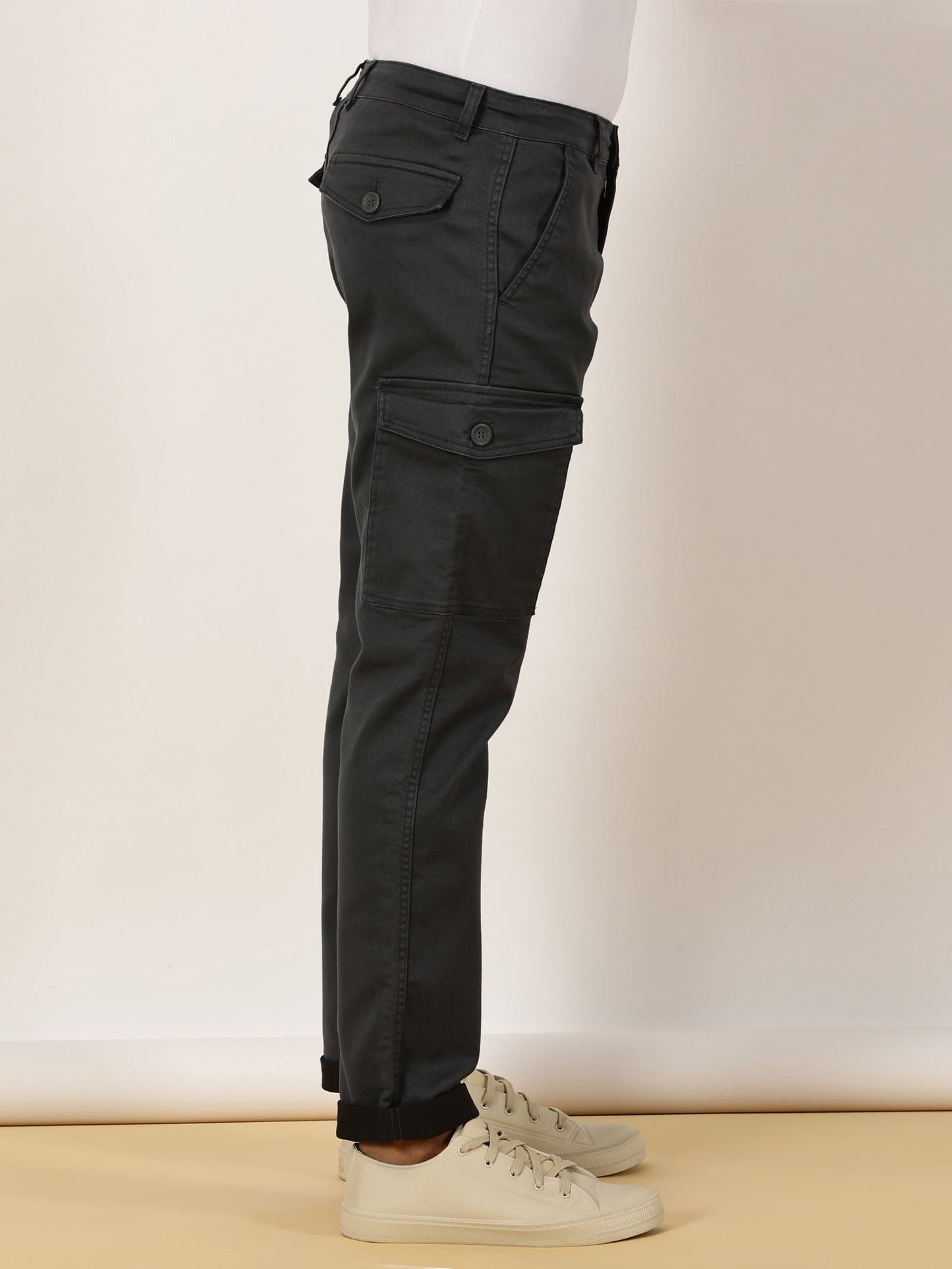 Multi Pocket Stretchable Grey Cargo