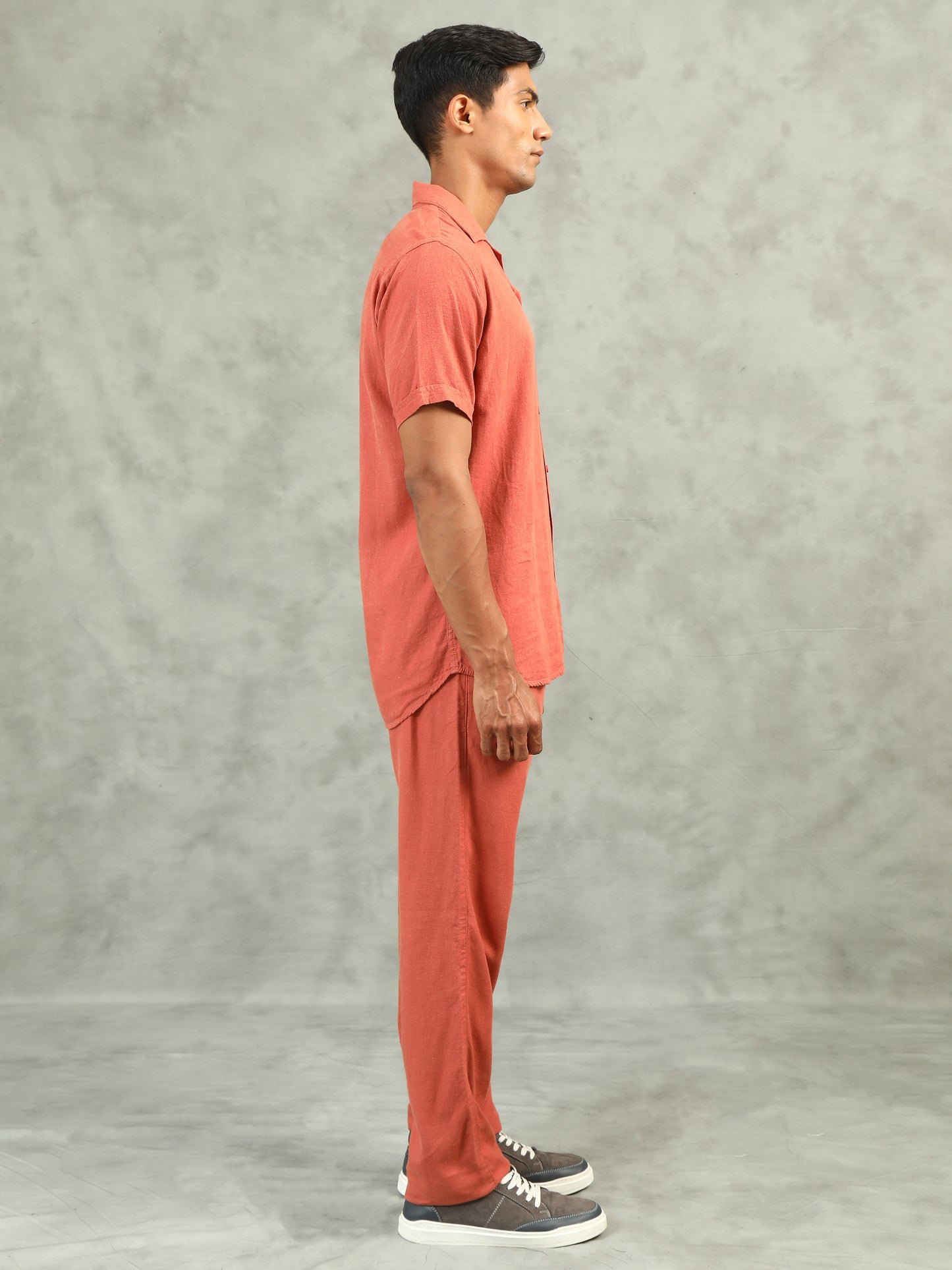 Rust Regular Fit Solid Half Sleeve Co-Ord Sets