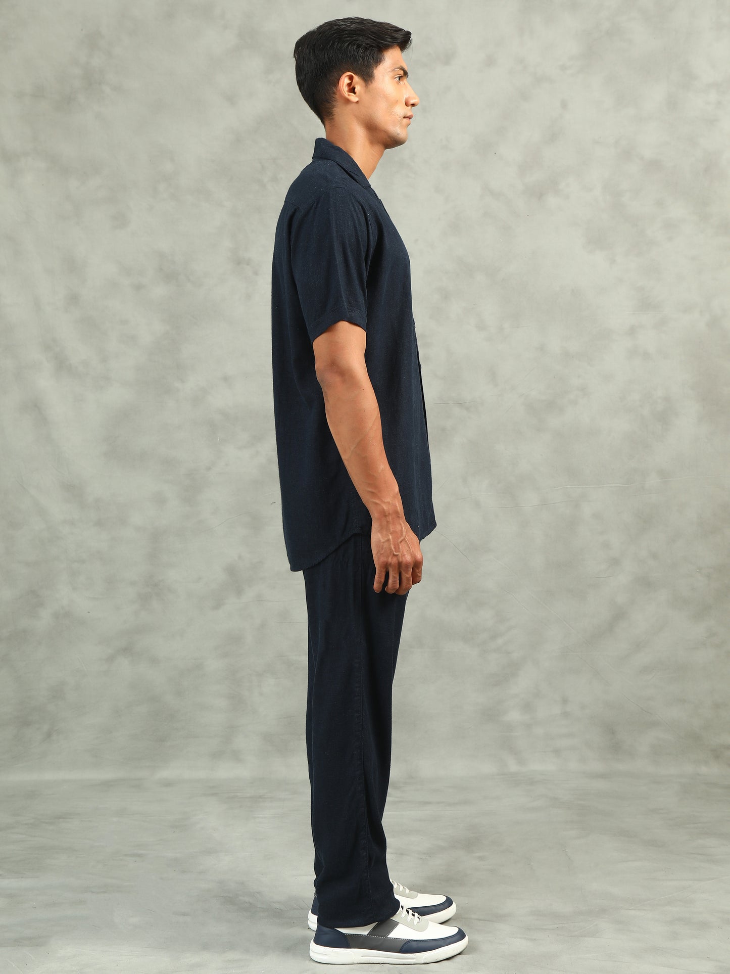 Navy Regular Fit Solid Half Sleeve Co-Ord Sets