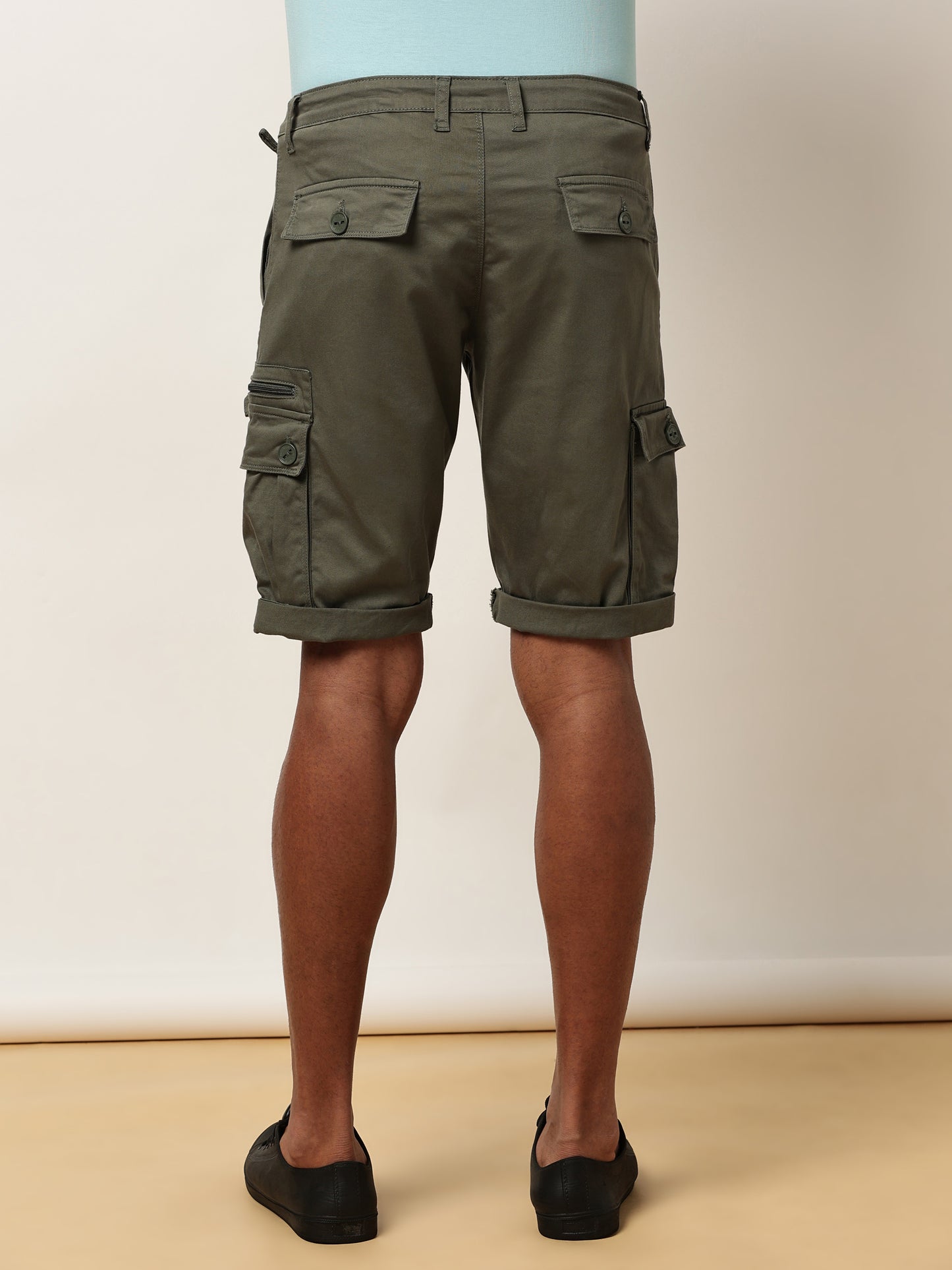 Multi Pocket Stretchable Green Cargo Shorts