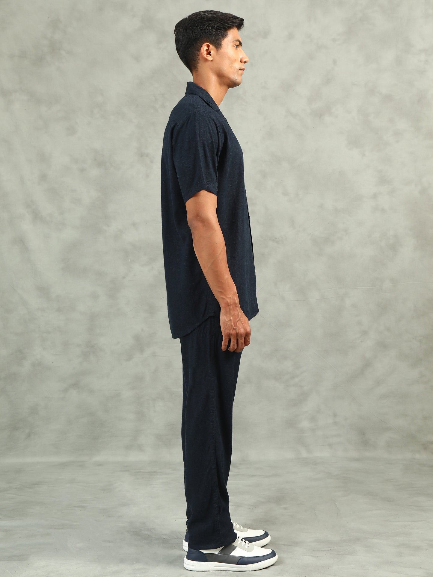 Navy Regular Fit Solid Half Sleeve Co-Ord Sets