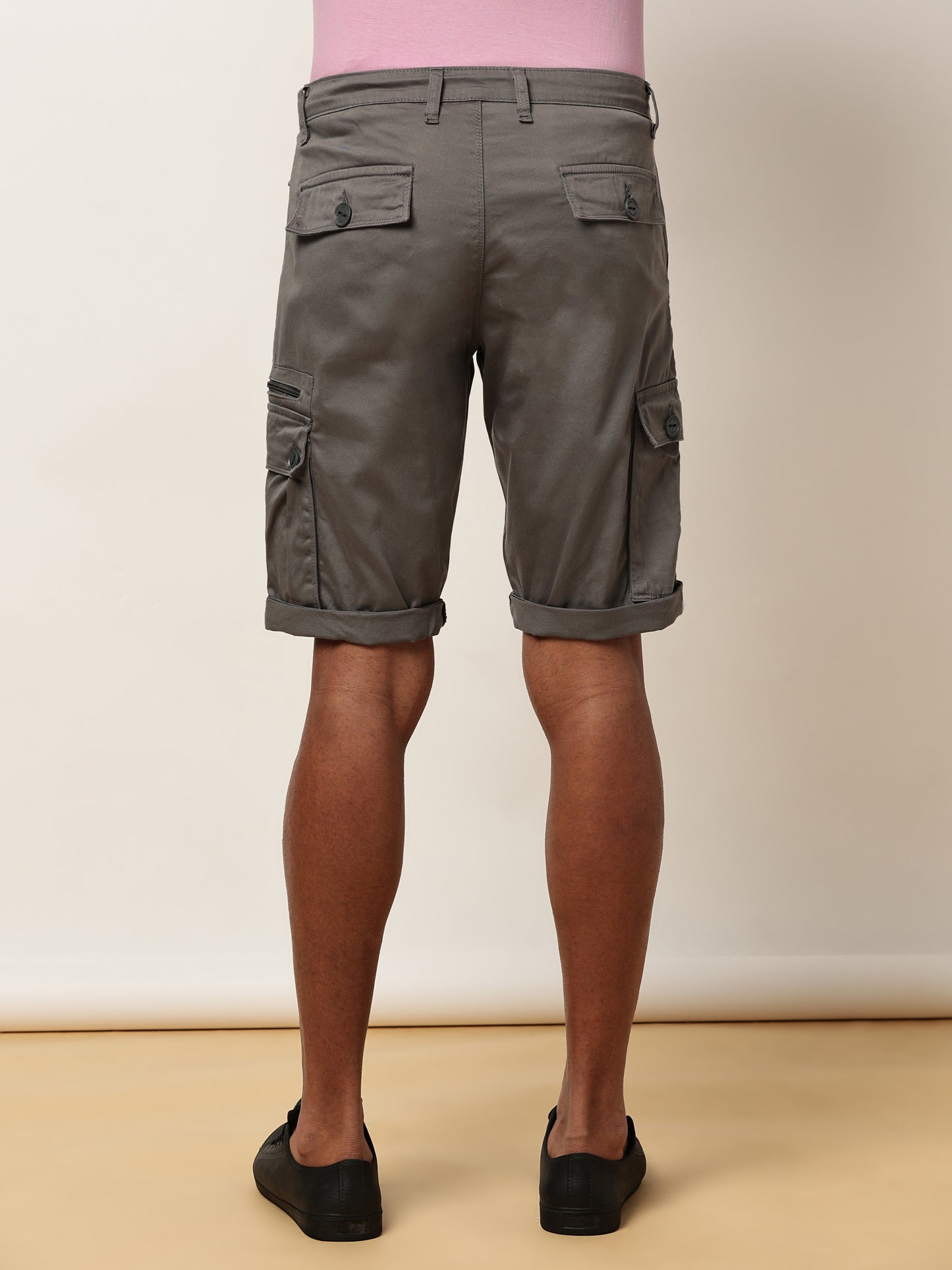 Multi Pocket Stretchable Grey Cargo Shorts