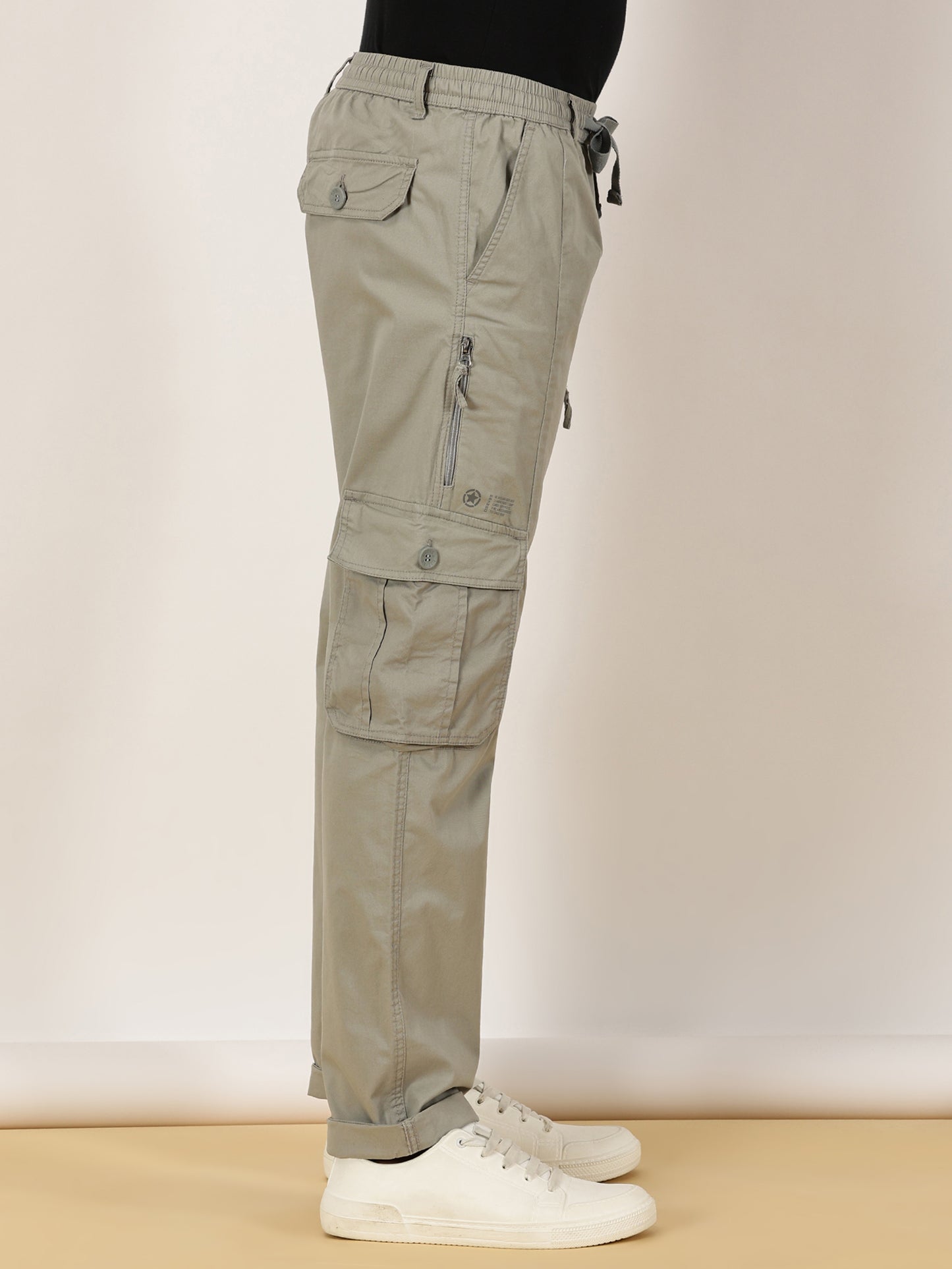 Multi Pocket Stretchable Grey Cargo