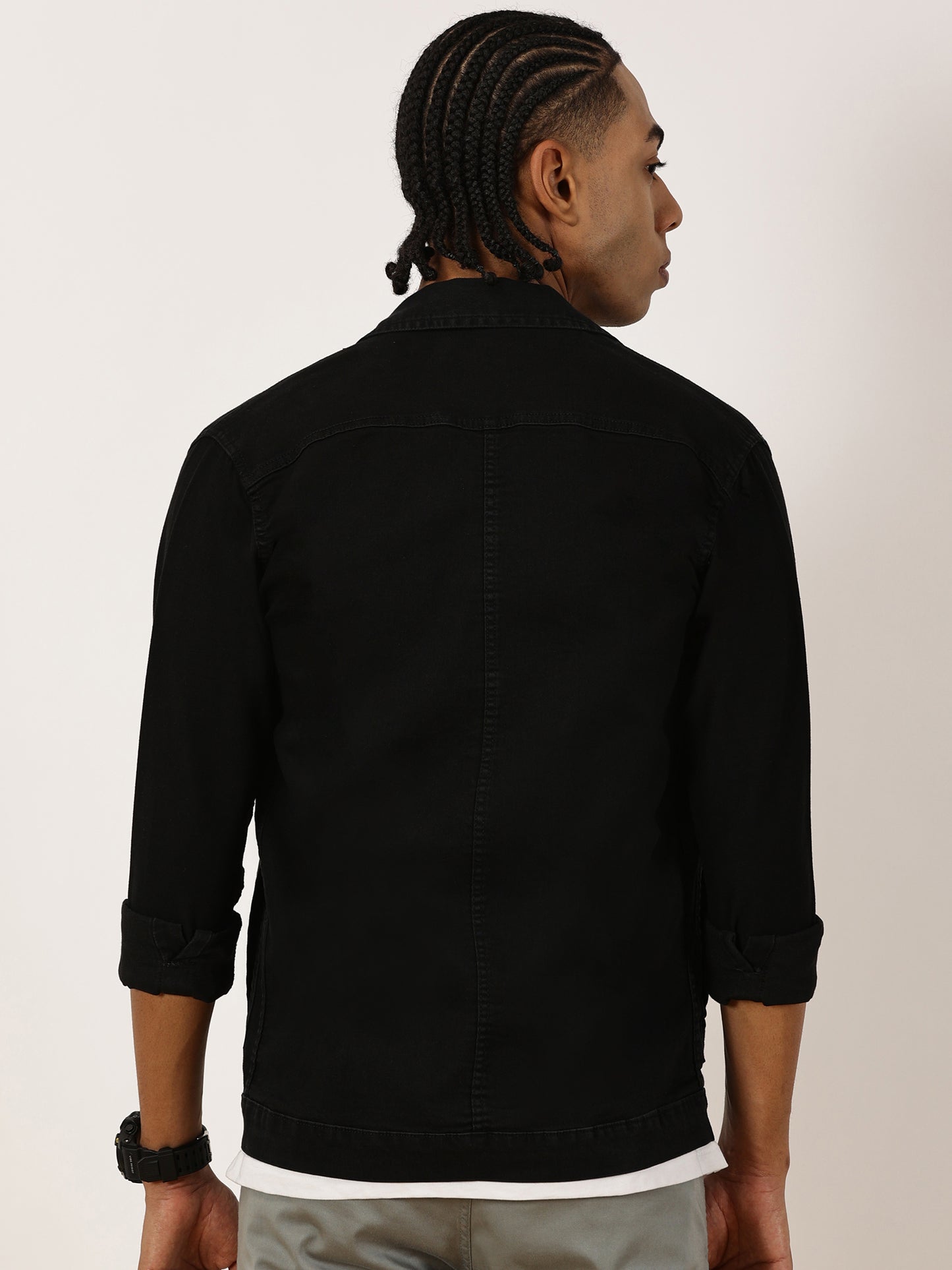 Multi Pocket Denim Black Cargo Shacket