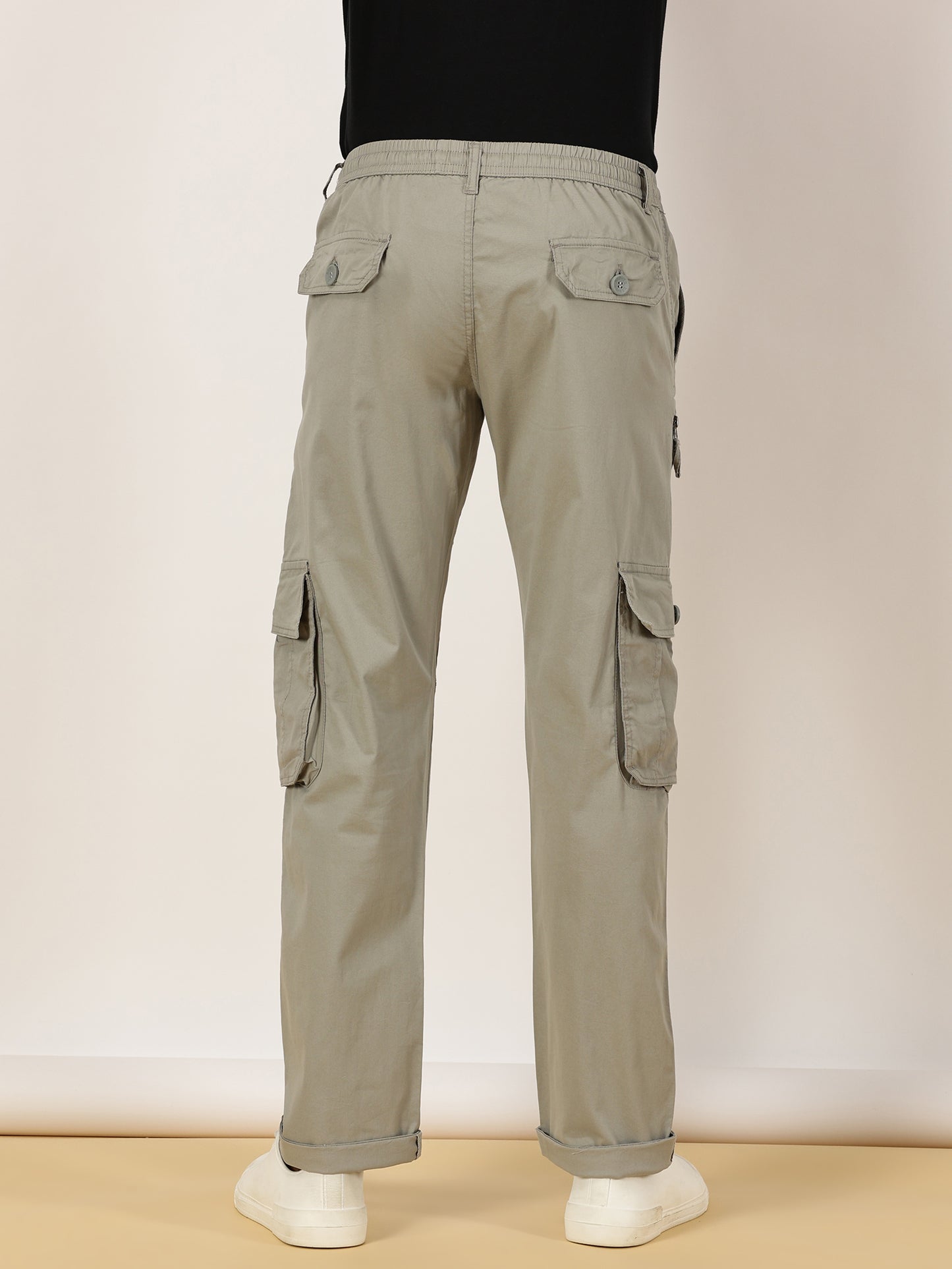 Multi Pocket Stretchable Grey Cargo