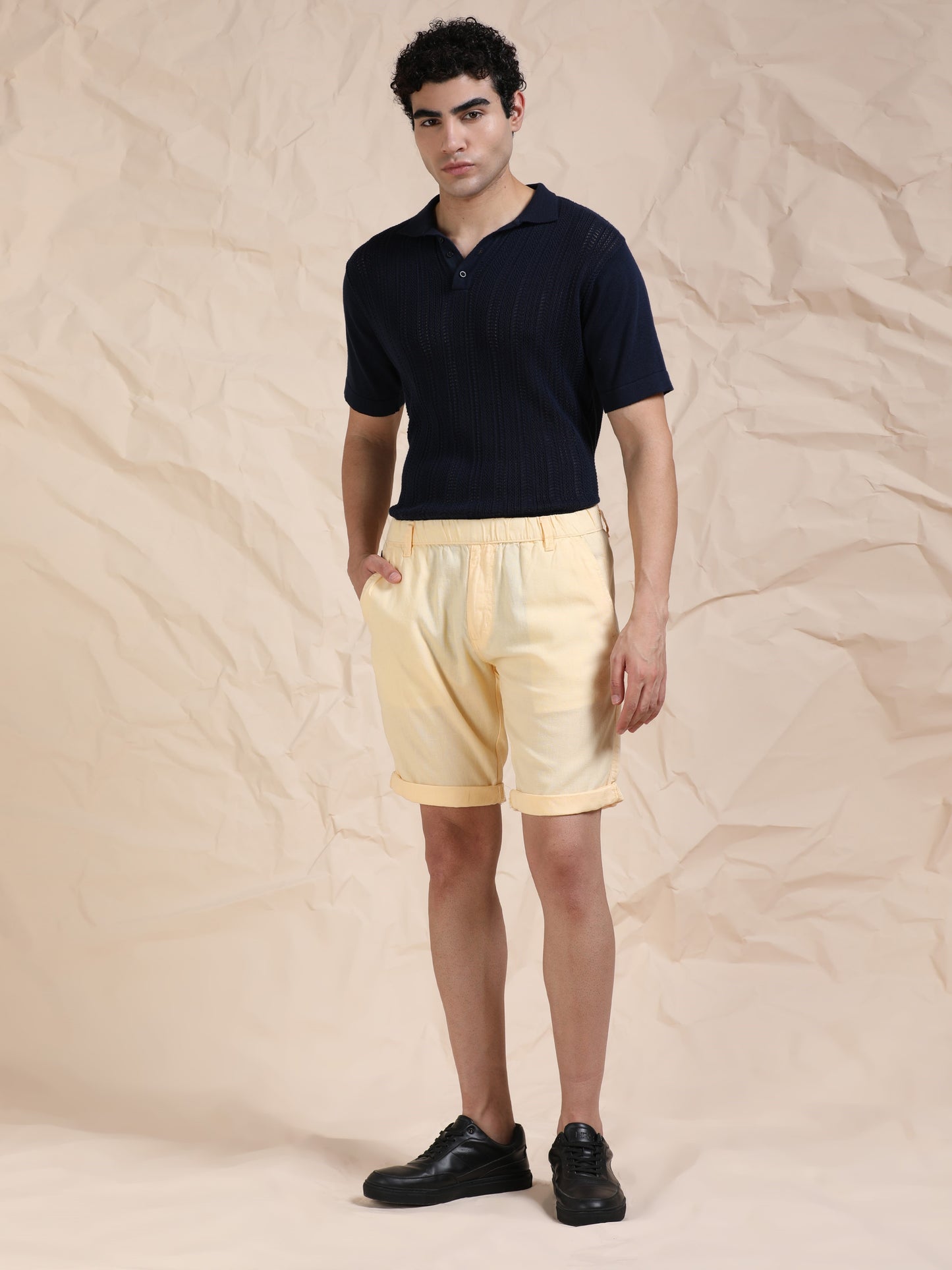 Light Orange Casual Linen Blend Shorts