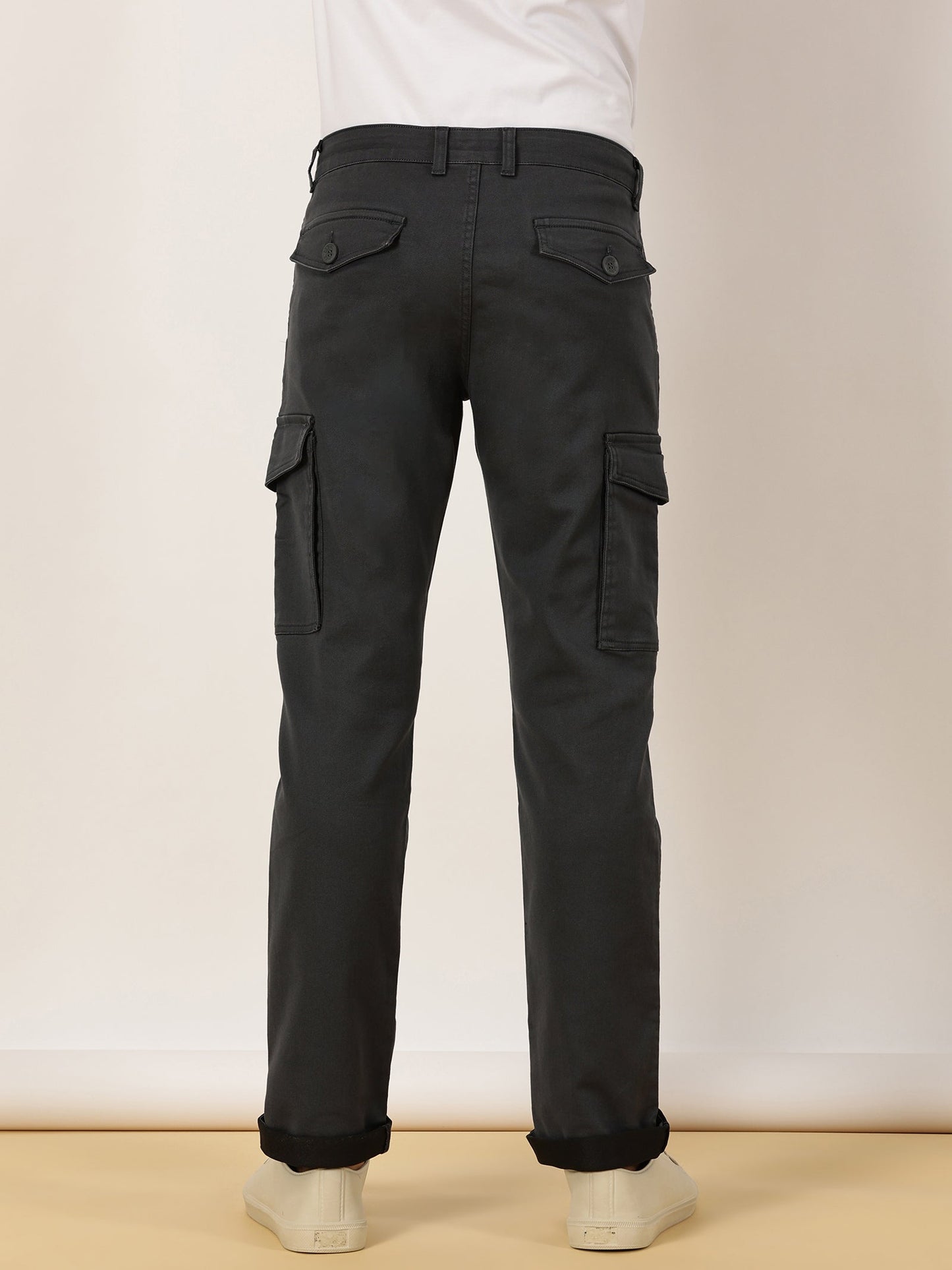 Multi Pocket Stretchable Grey Cargo