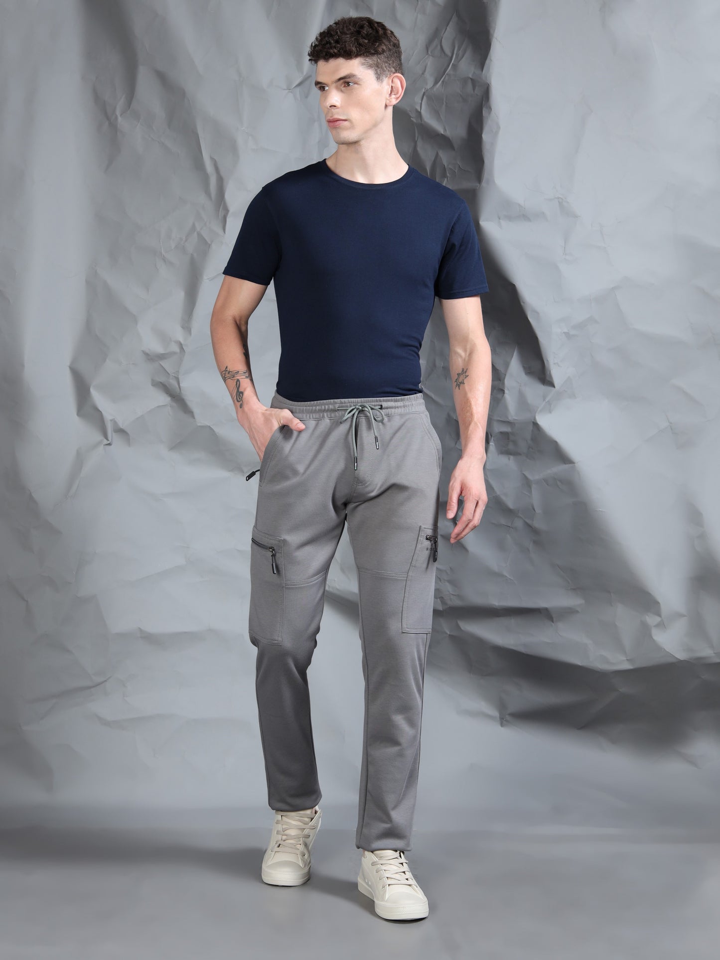 Stretchable Light Grey Track Pant