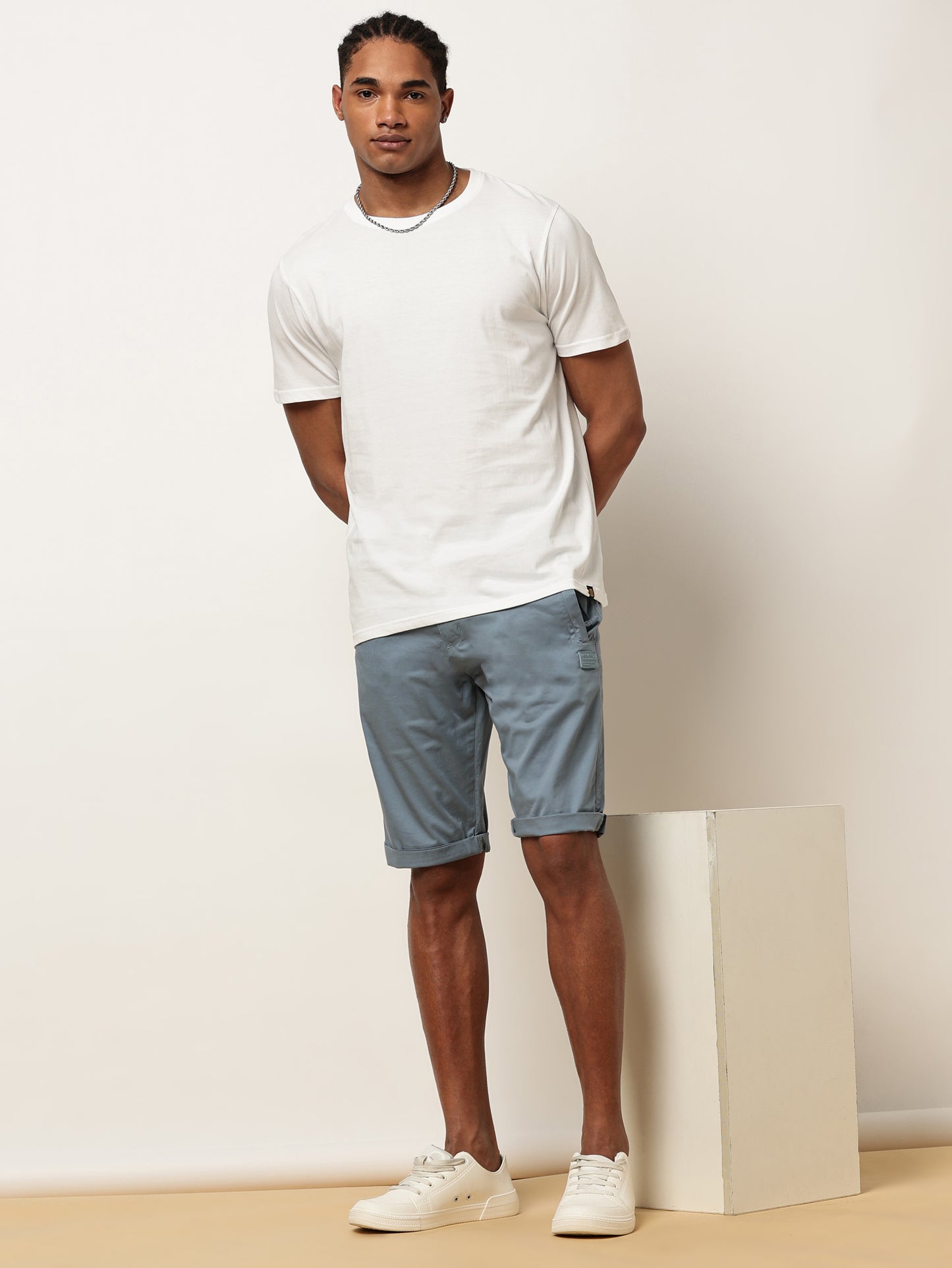 Zip Pocket Elasticated Stretchable Blue Shorts
