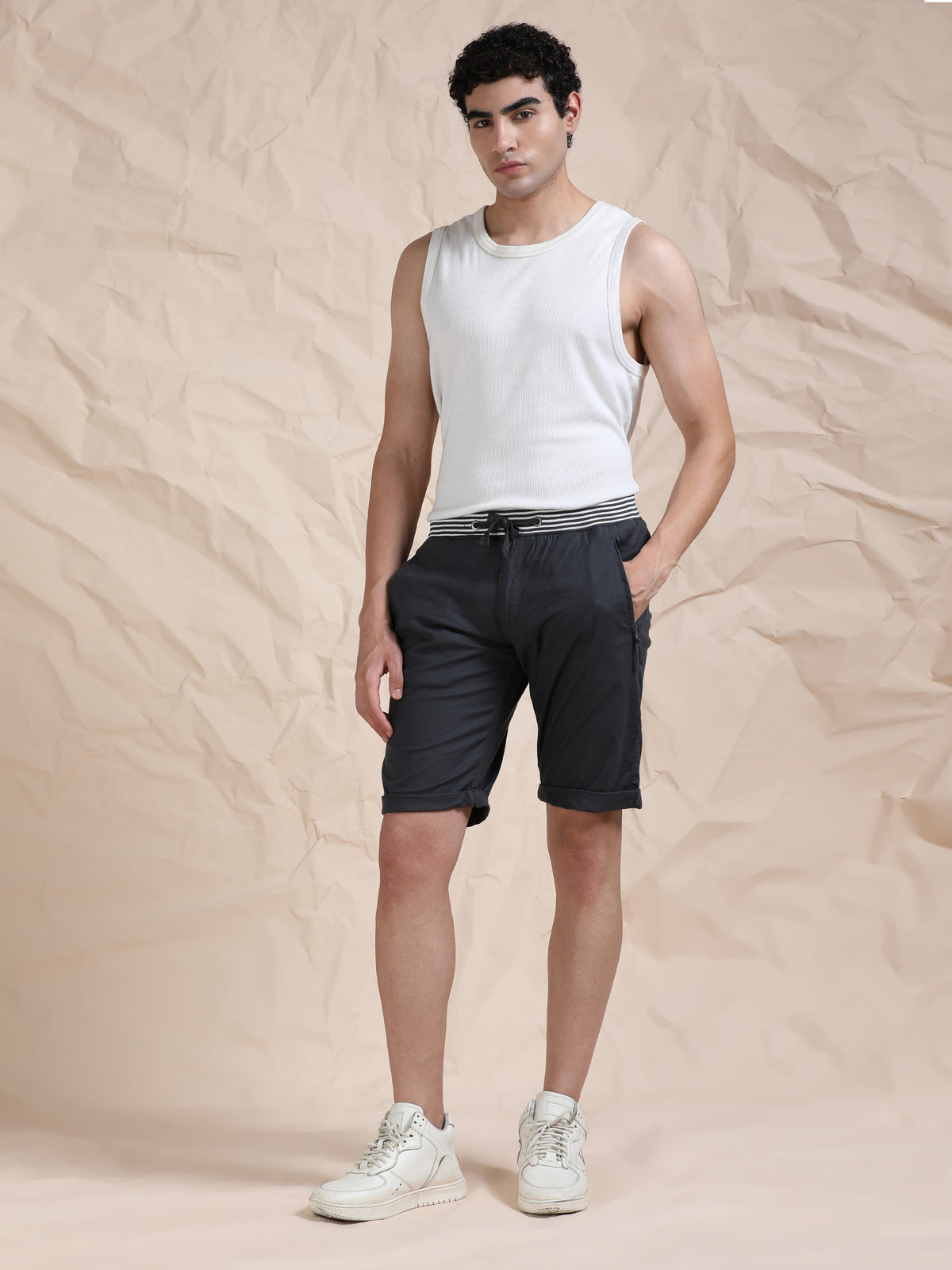 Grey Casual Cotton Lycra Shorts