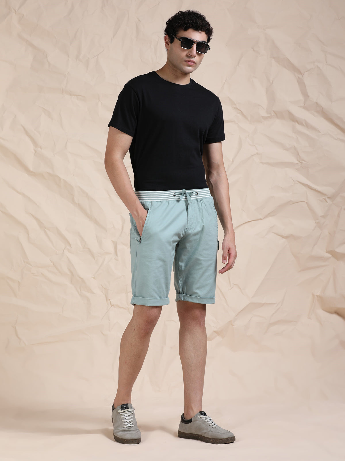 Mint Casual Cotton Lycra Shorts