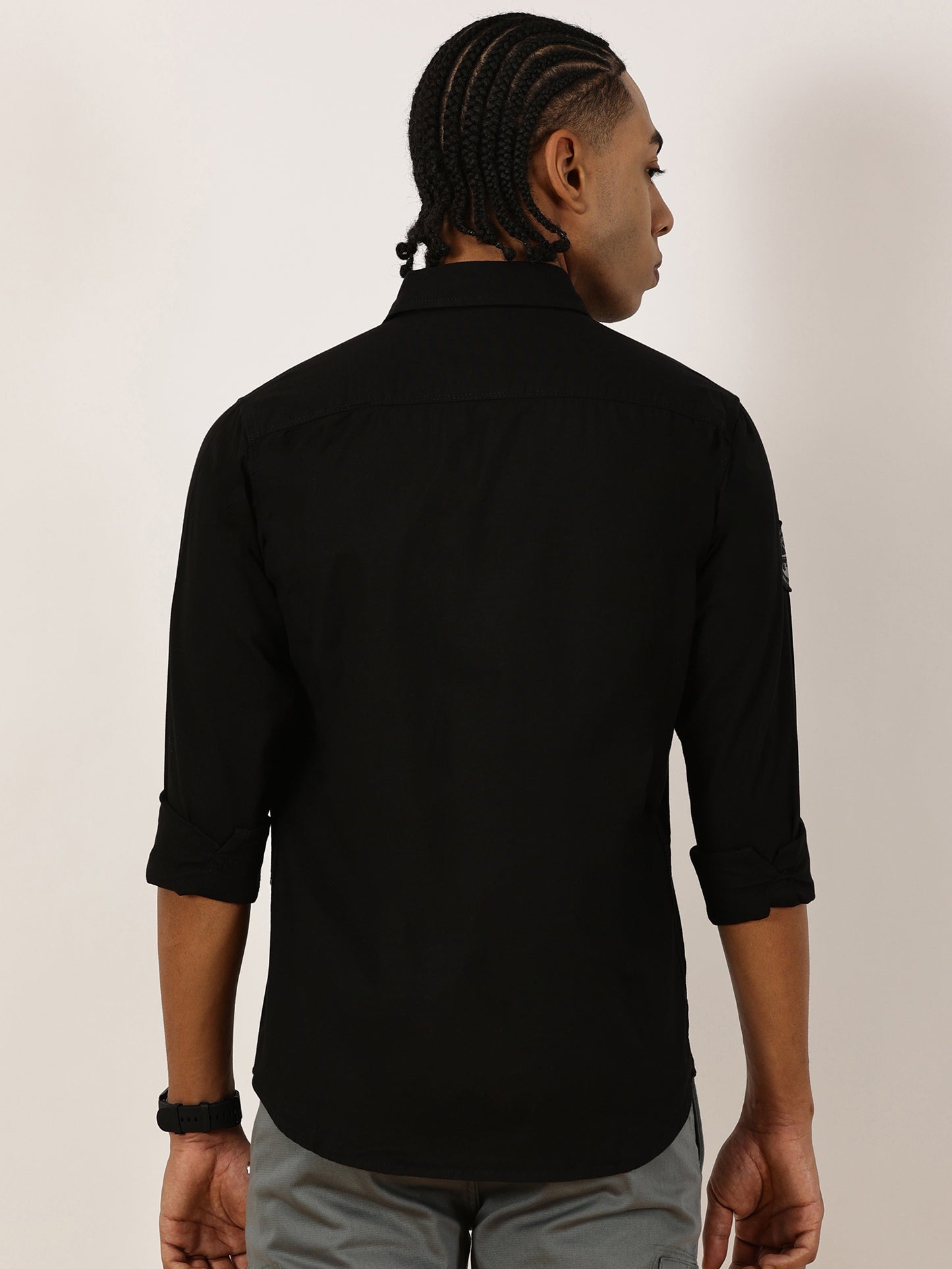 Zip Pocket Stretchable Black Cargo Shirt