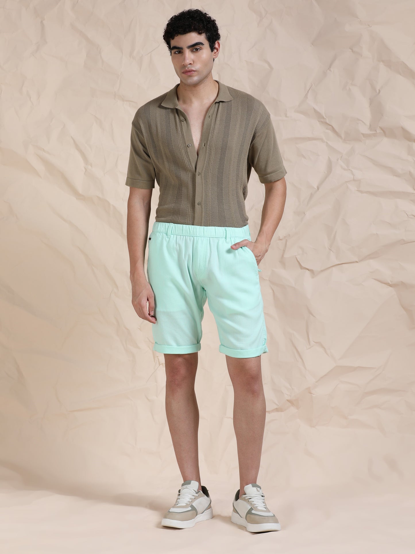 Light Mint Casual Linen Blend Shorts