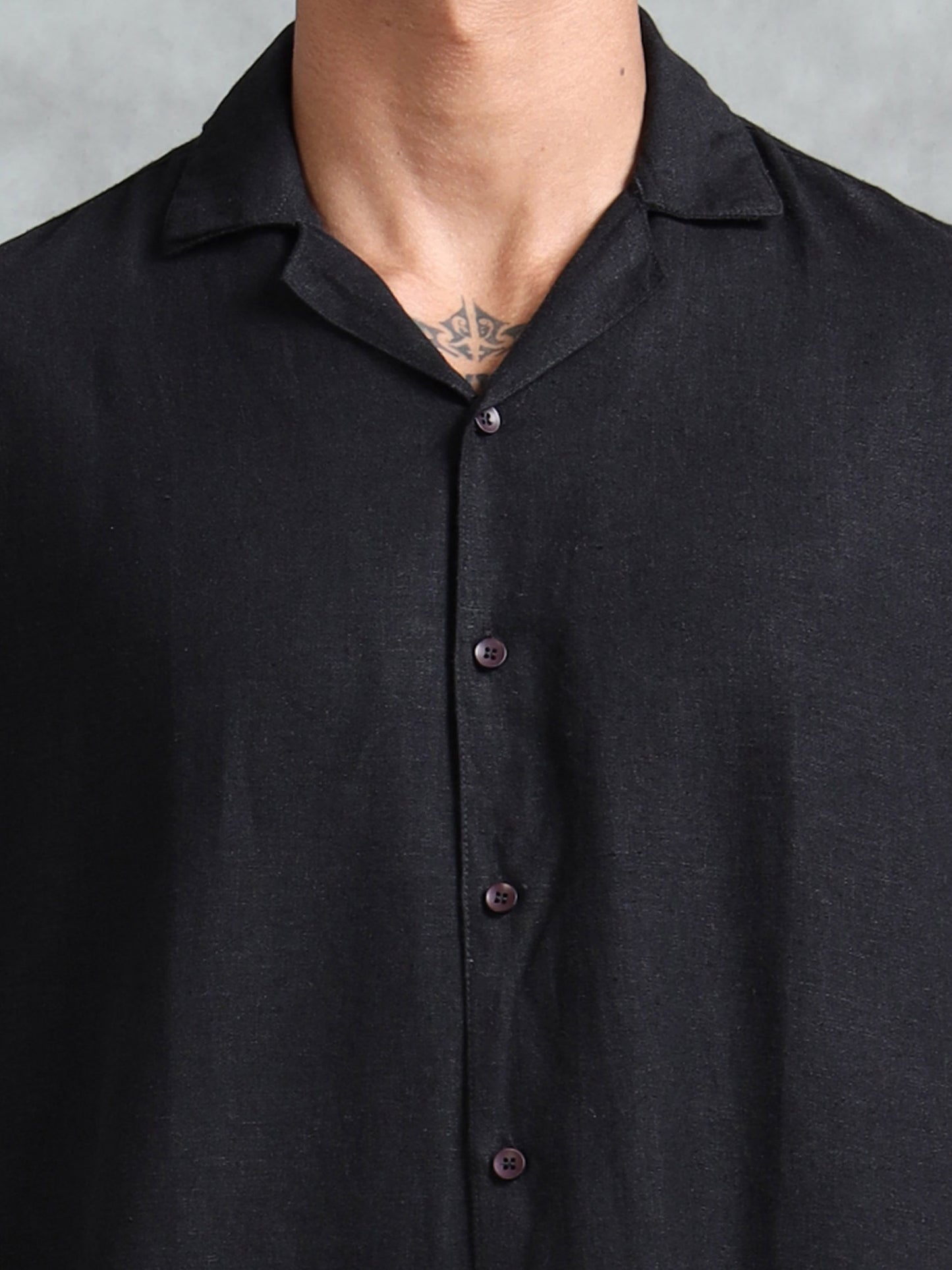 Cotton Viscose Linen Blend Black Cord Set