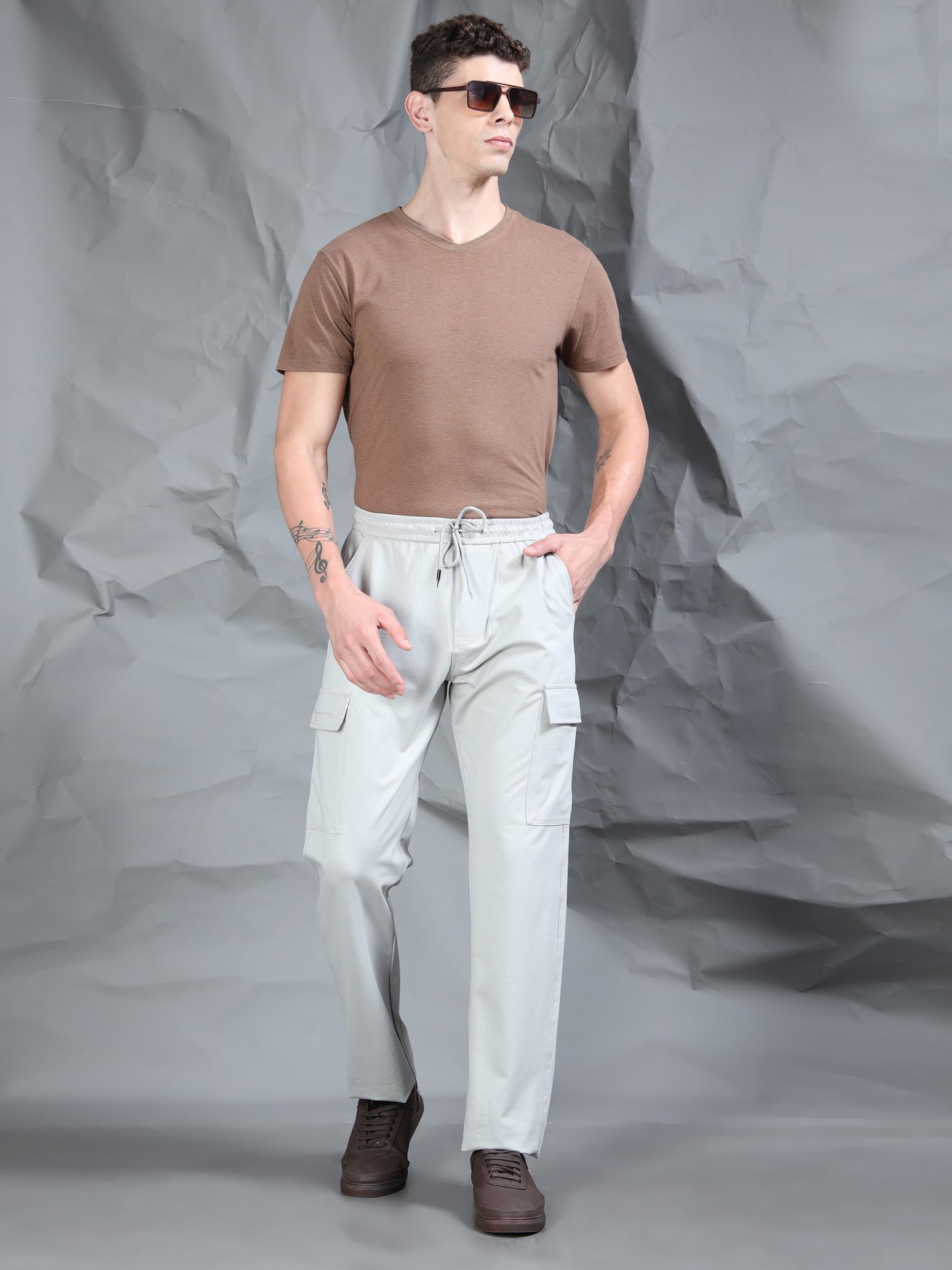 Light Grey Cotton Blend Knitted Stretchable Track Pant