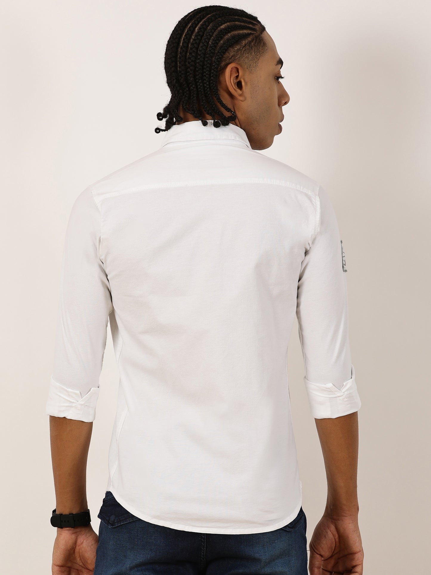 Zip Pocket Stretchable White Cargo Shirt