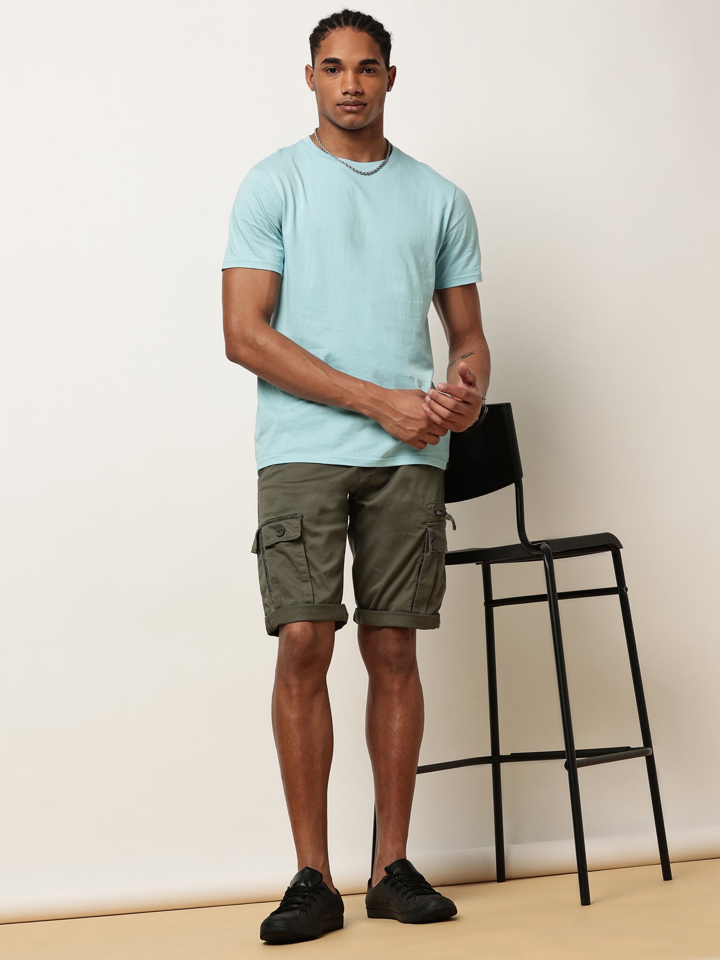 Multi Pocket Stretchable Green Cargo Shorts