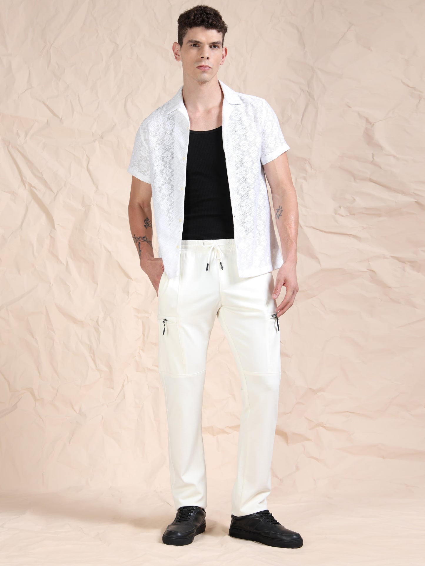 Stretchable Light White Track Pant
