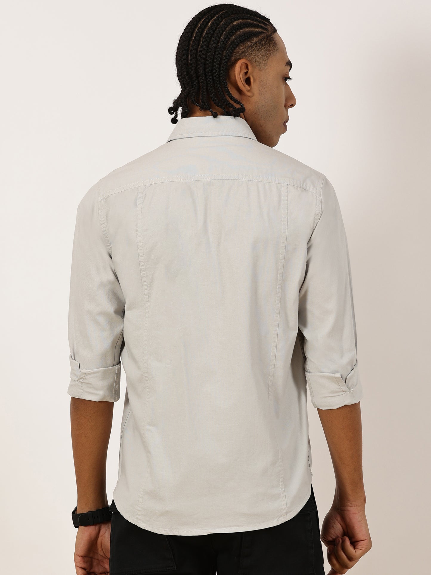 Multi Pocket with Zip Stretchable Light Grey Cargo Shirt