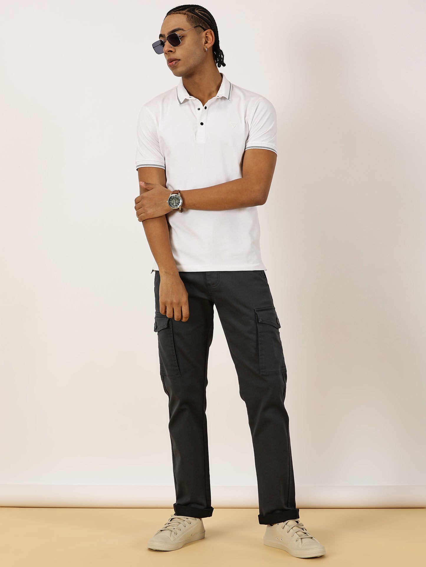 Multi Pocket Stretchable Grey Cargo