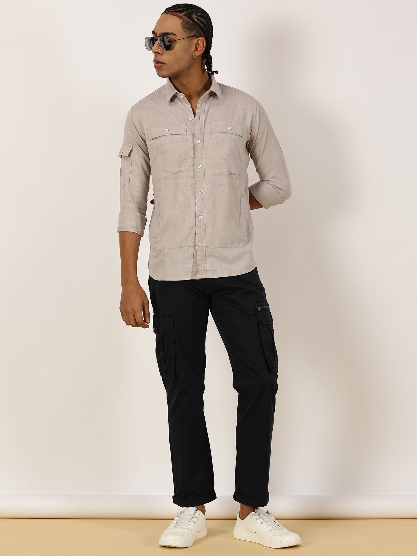 Multi Pocket Grey Cargo Shirt