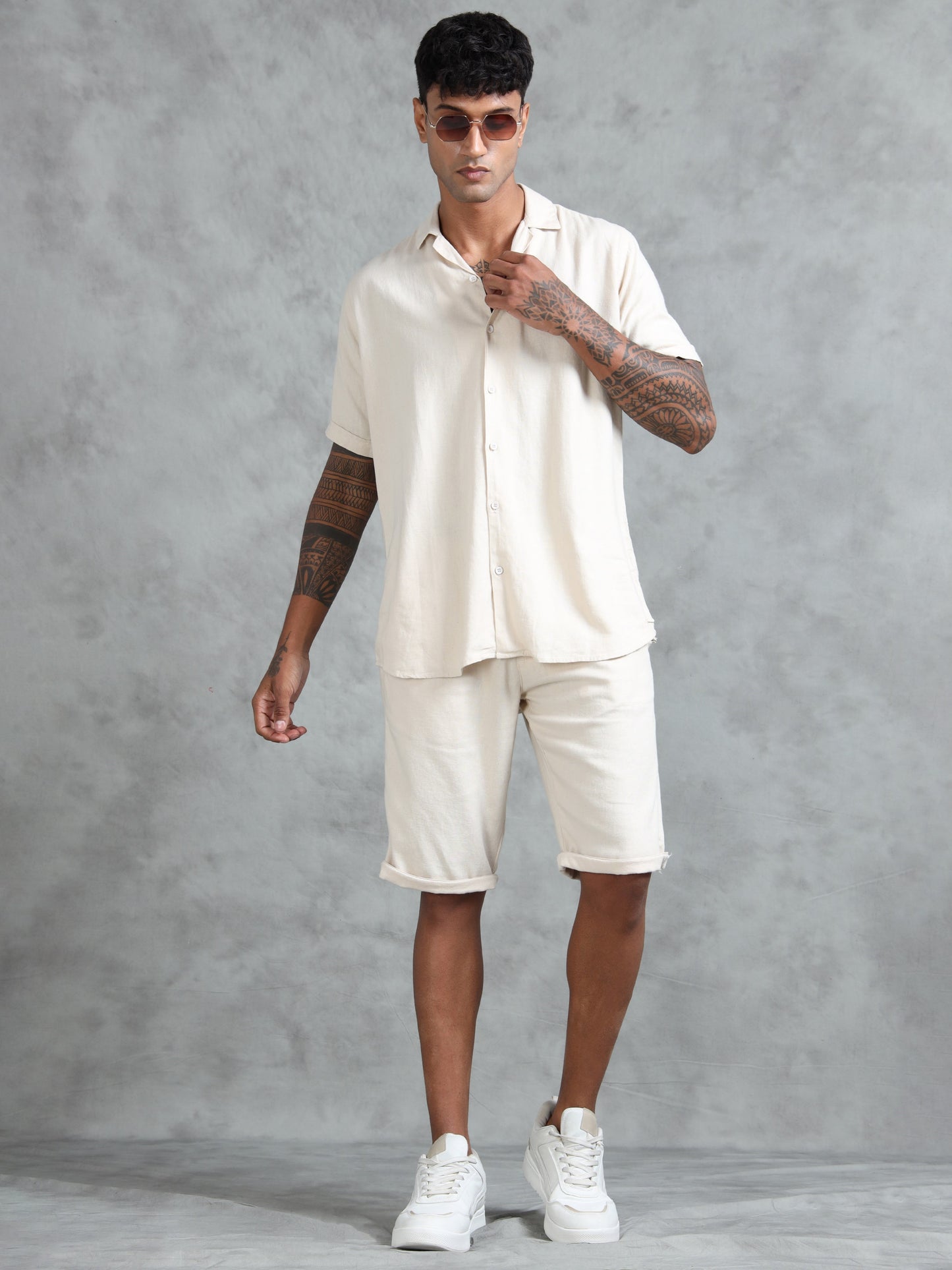 Cotton Viscose Linen Blend Natural Cord Set