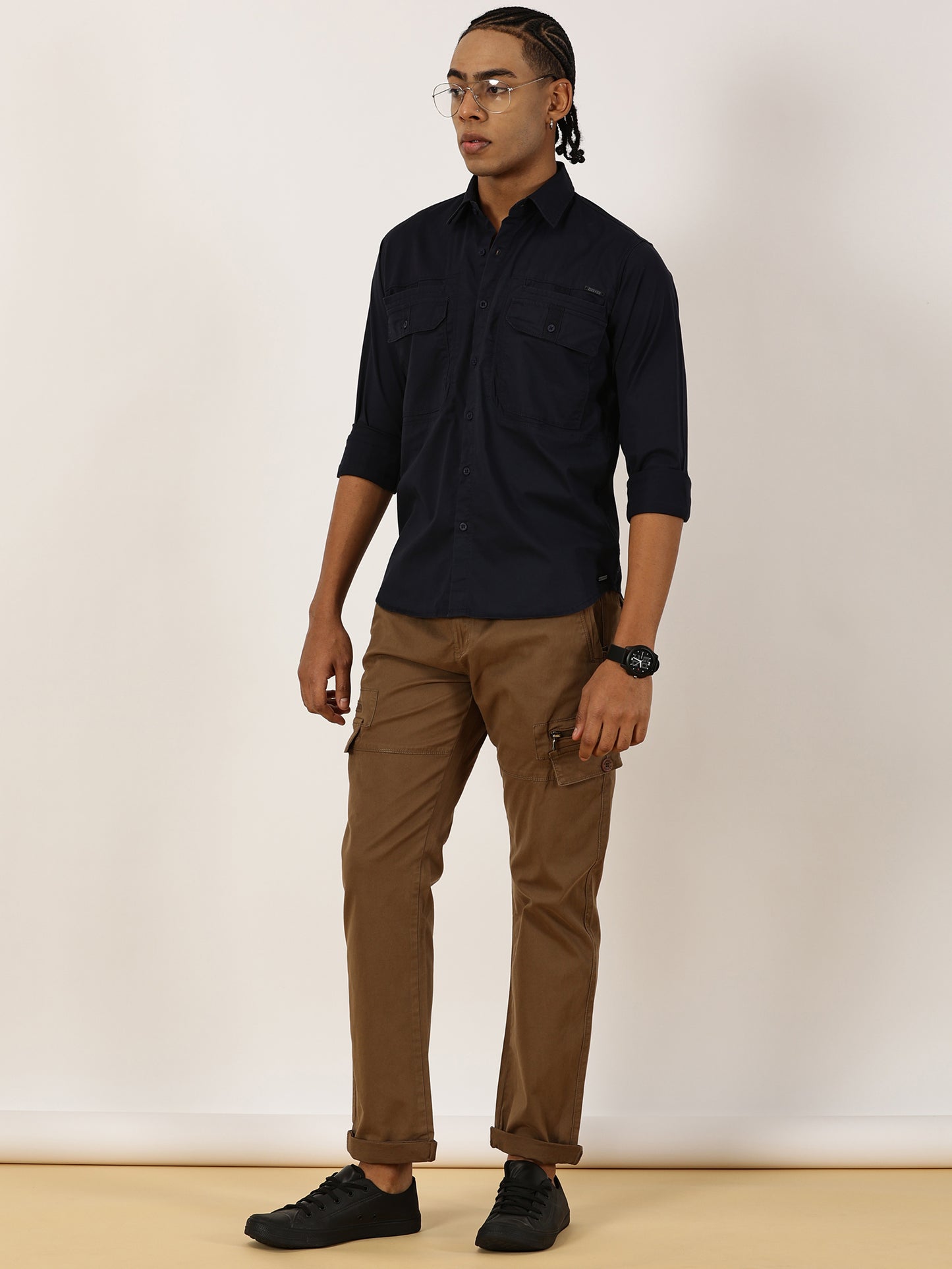 Double Pocket Stretchable Navy Cargo Shirt