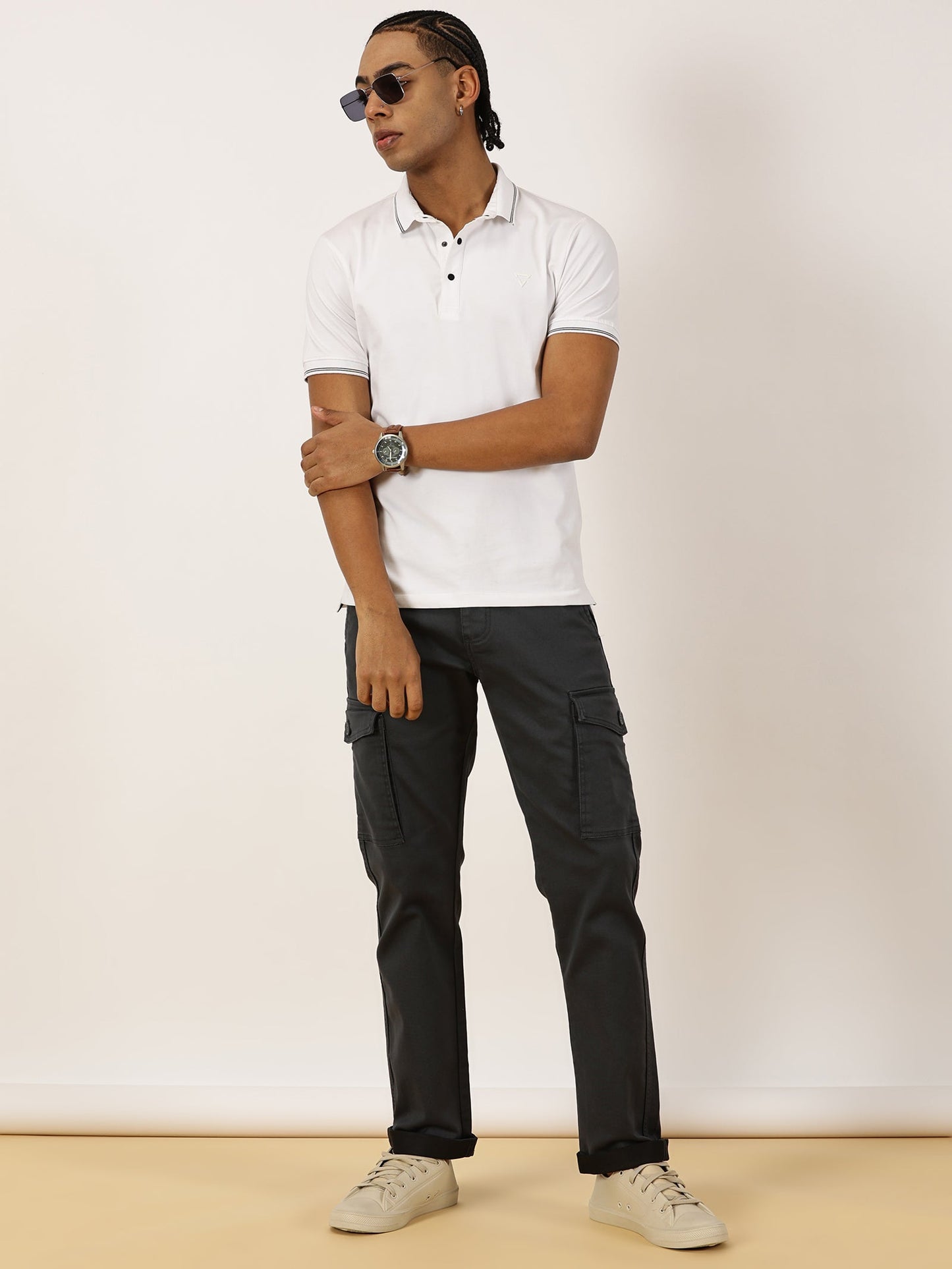 Multi Pocket Stretchable Grey Cargo