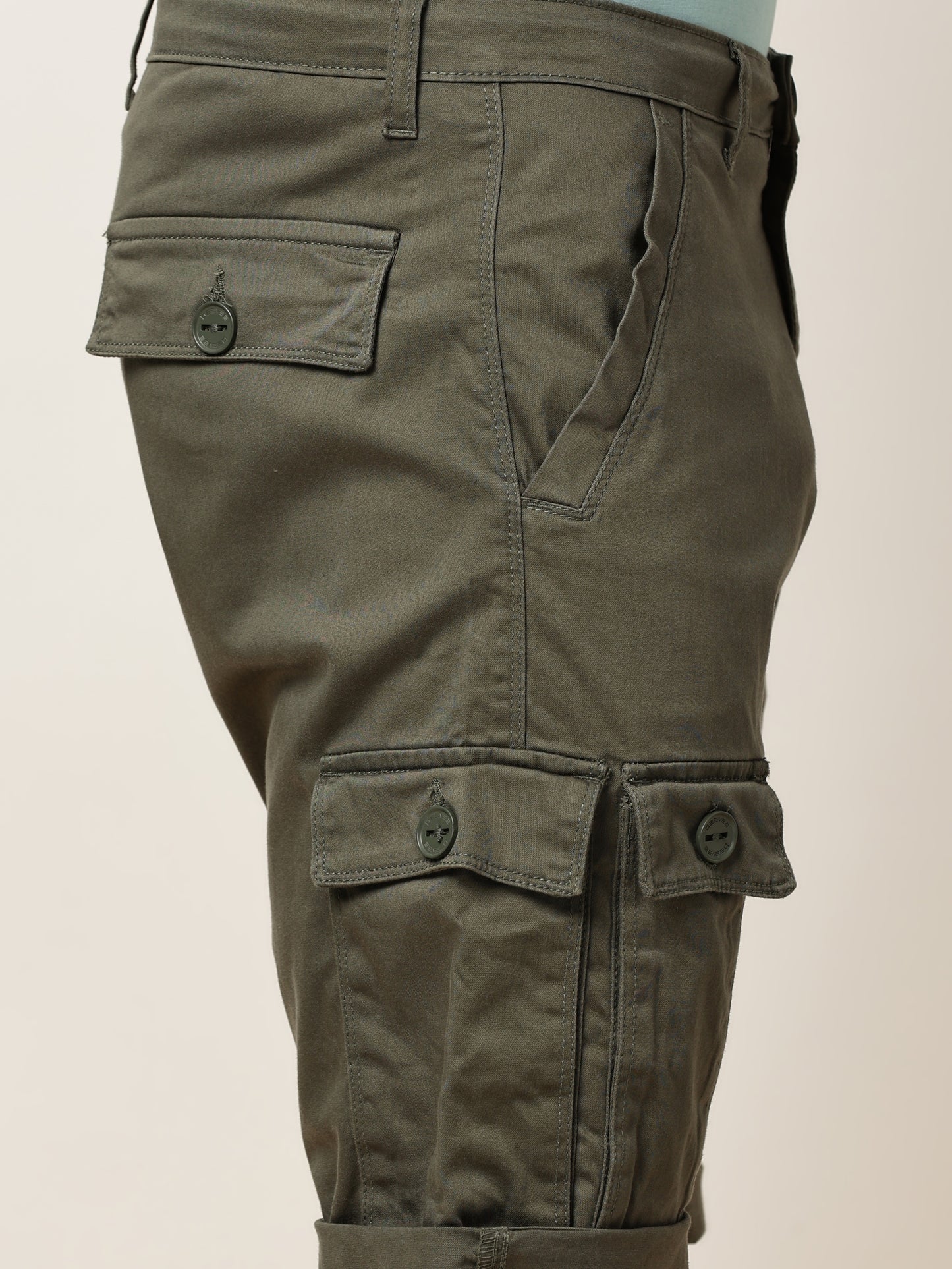 Multi Pocket Stretchable Green Cargo Shorts