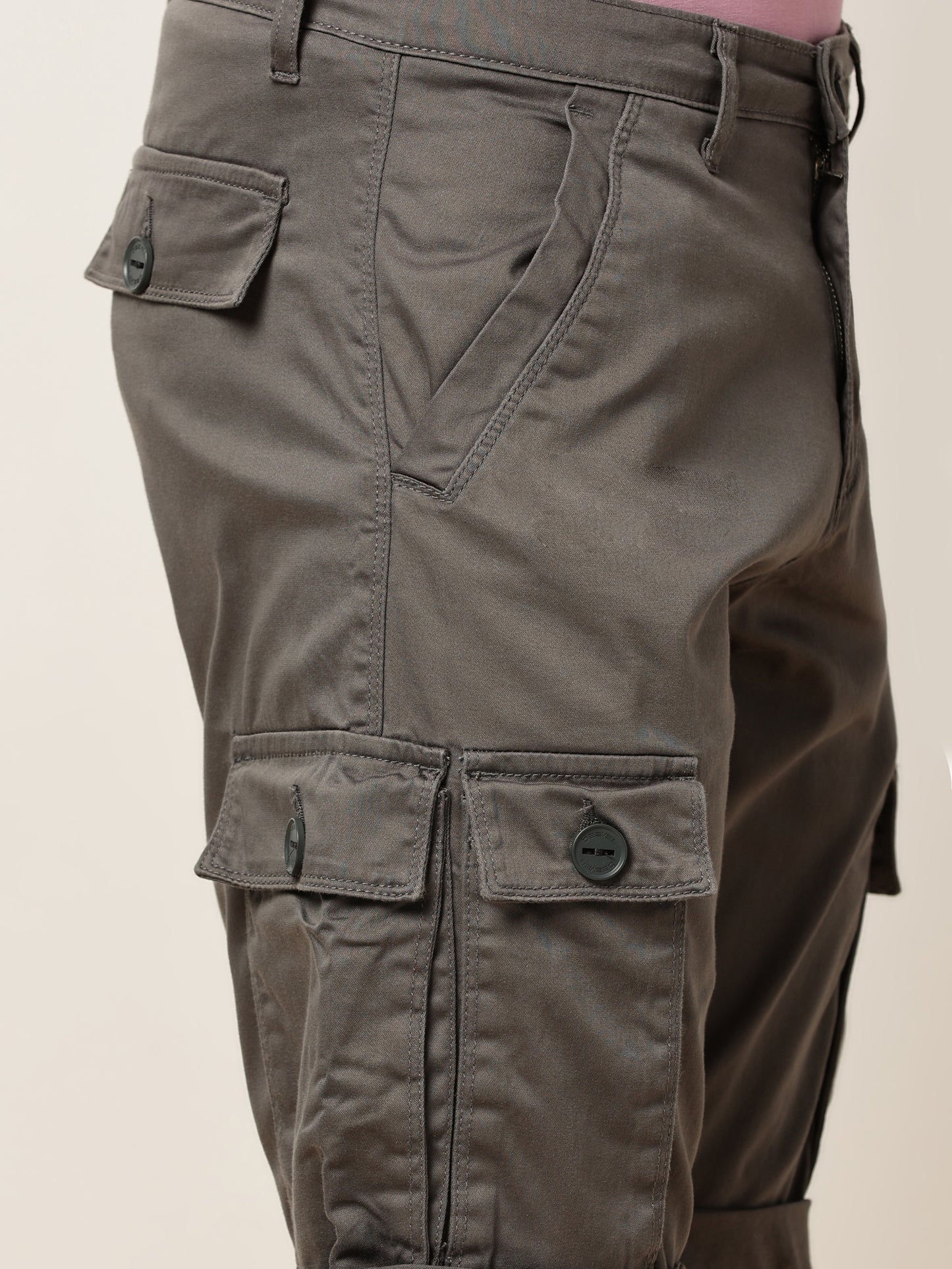 Multi Pocket Stretchable Grey Cargo Shorts