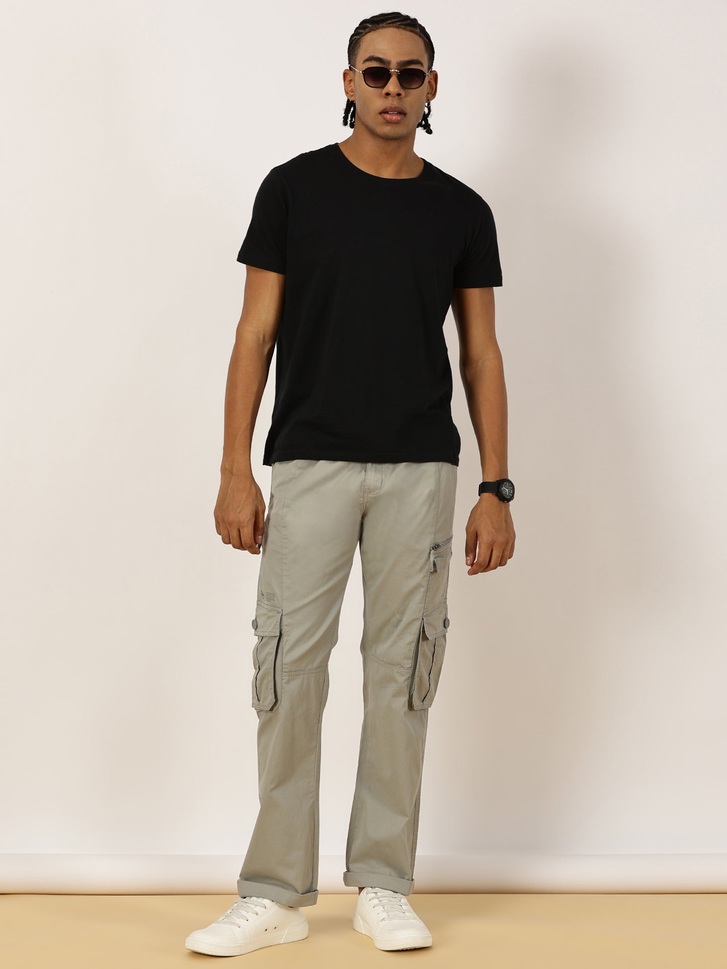 Multi Pocket Stretchable Grey Cargo