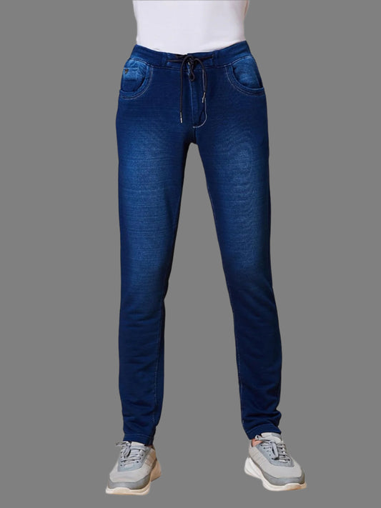 Elasticated Knit Denim Stretchable Dark Blue Lounge Pants