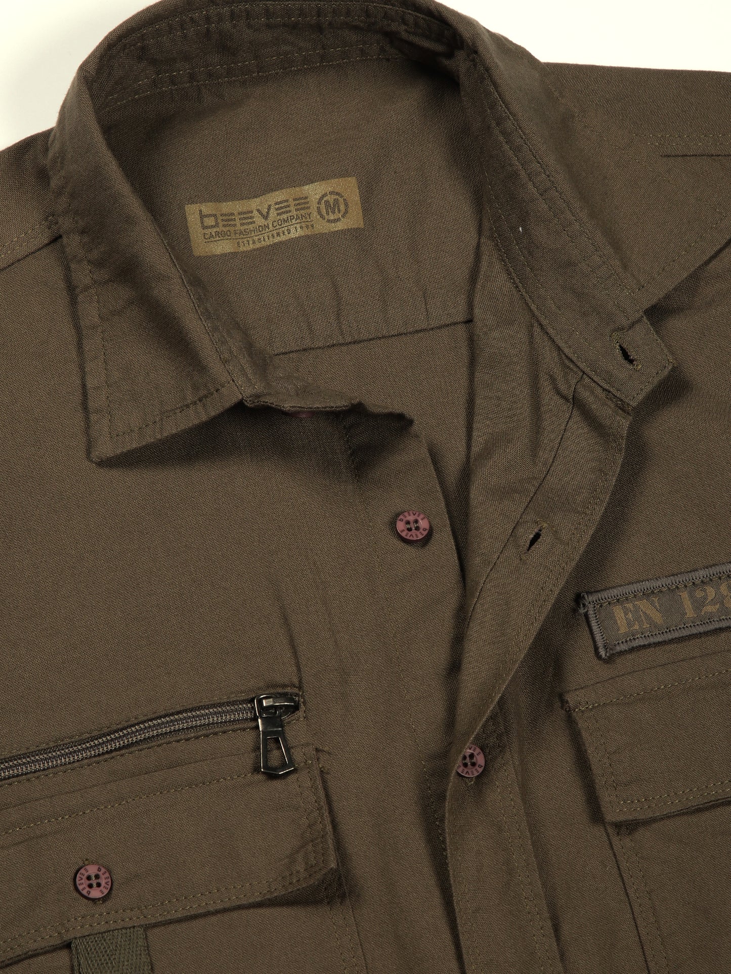 Zip Pocket Stretchable Dark Green  Cargo Shirt