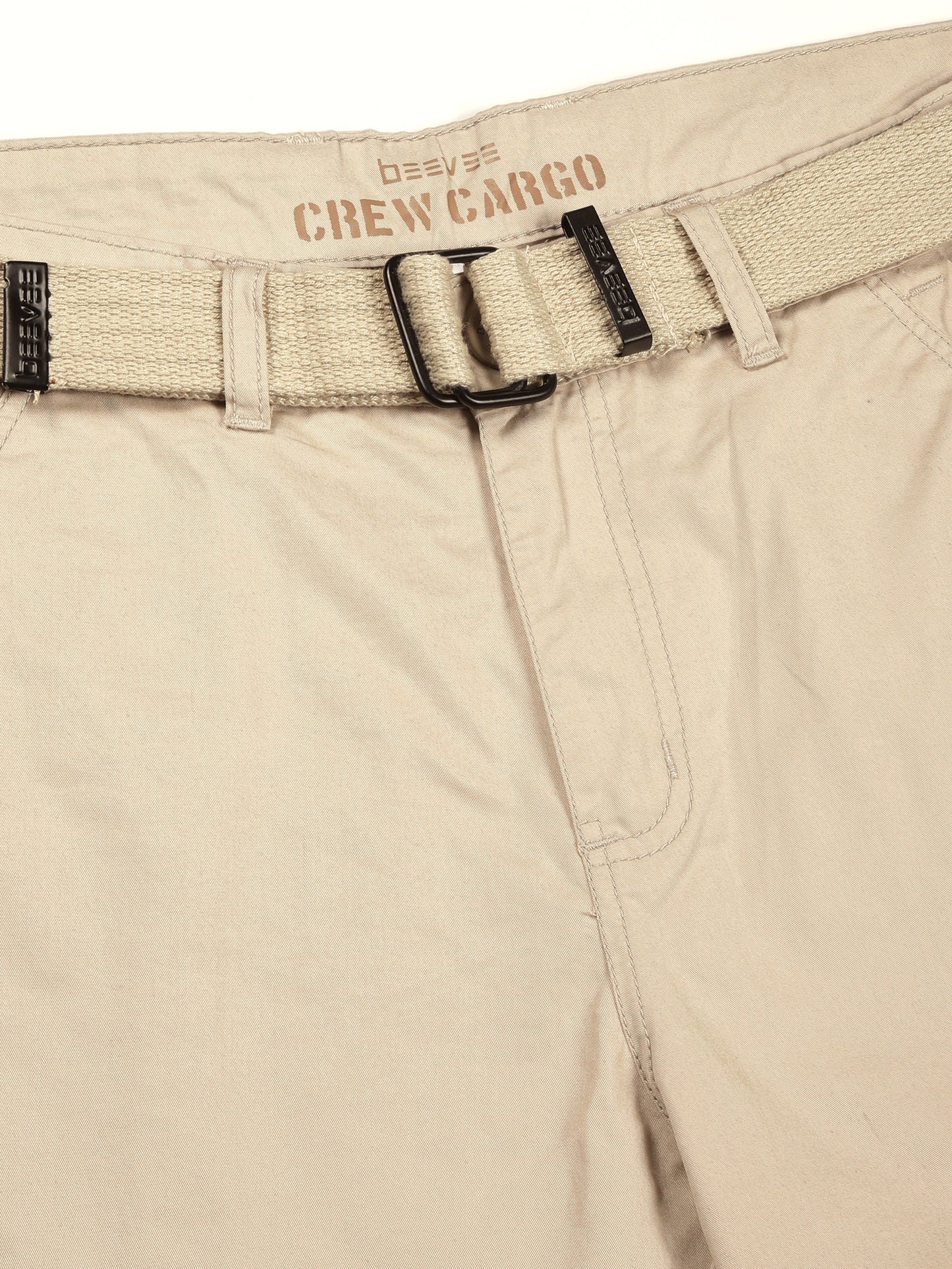 BEEVEE Men's Solid Beige Cargo Pants with Belt