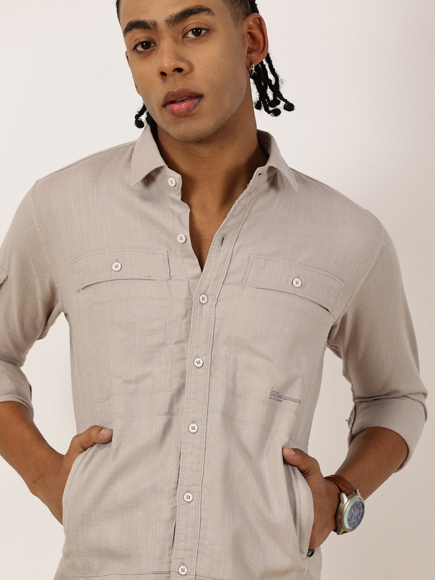 Multi Pocket Grey Cargo Shirt