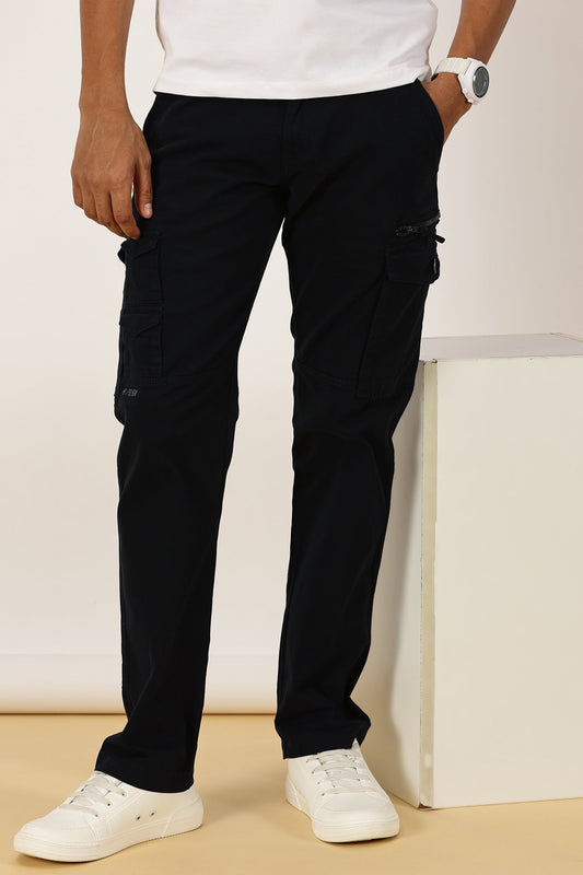 Zip Pocket Stretchable Navy Cargo With Belt