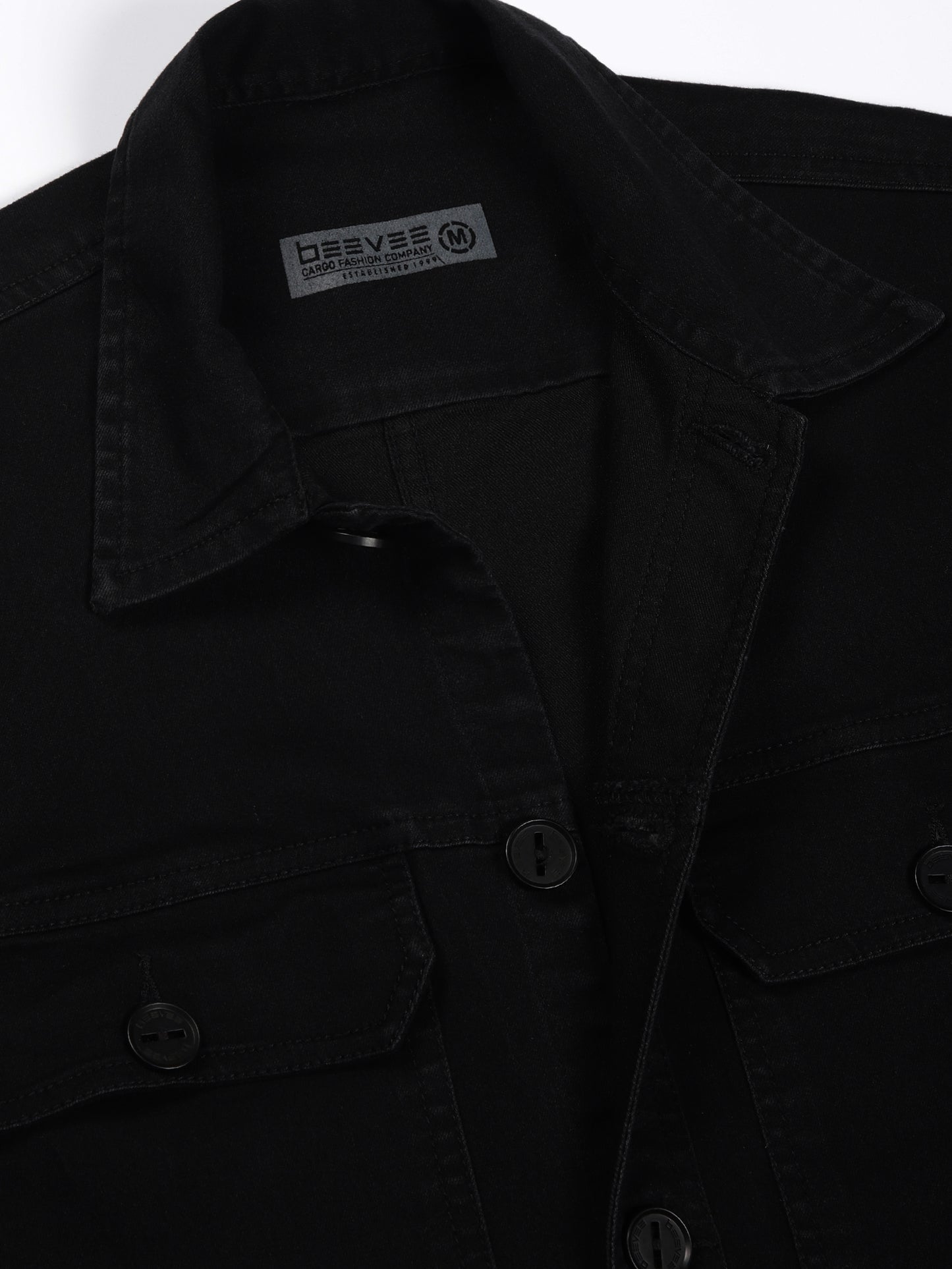 Multi Pocket Denim Black Cargo Shacket