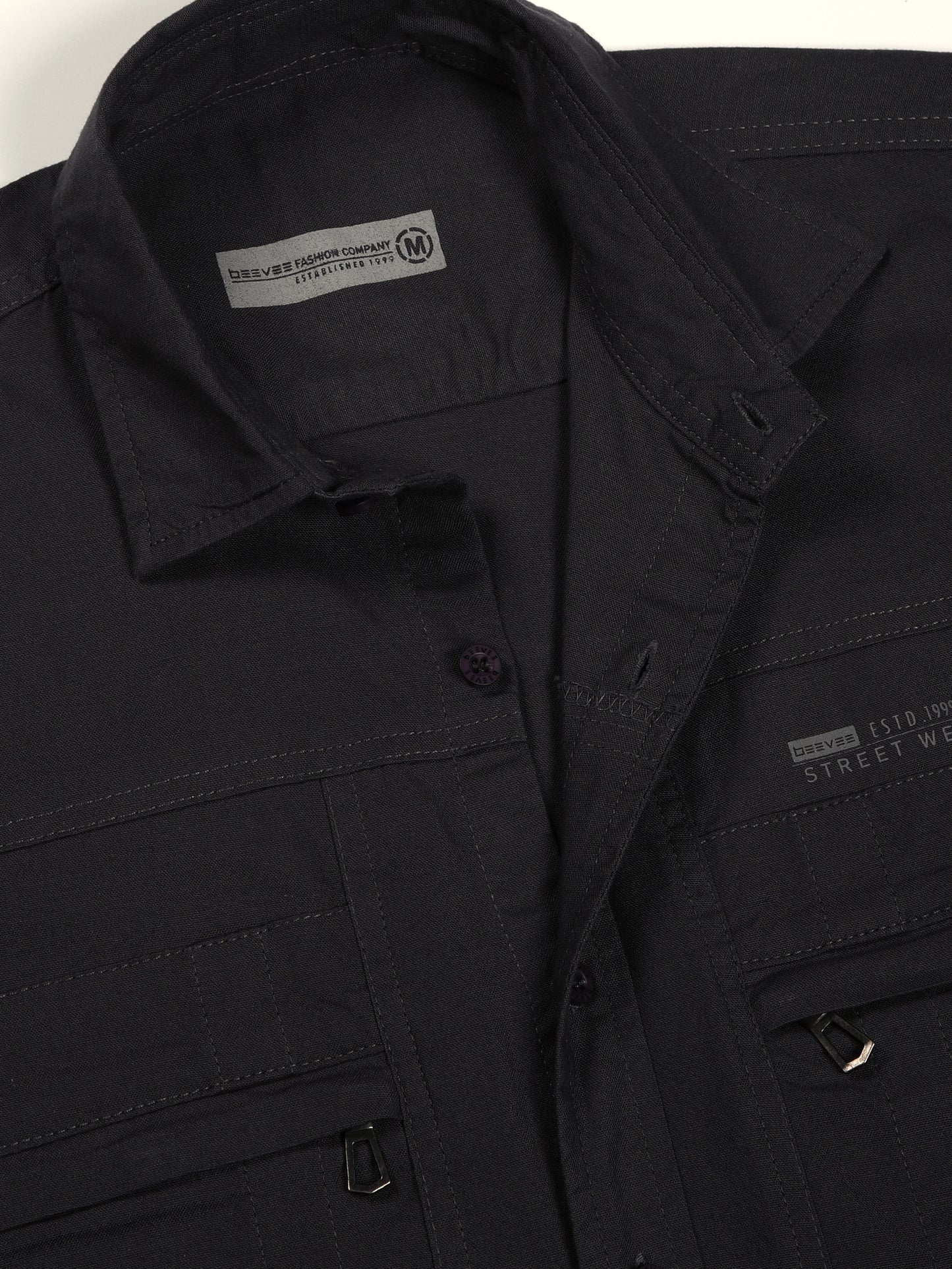 Multi Pocket with Zip Stretchable Grey Cargo Shirt