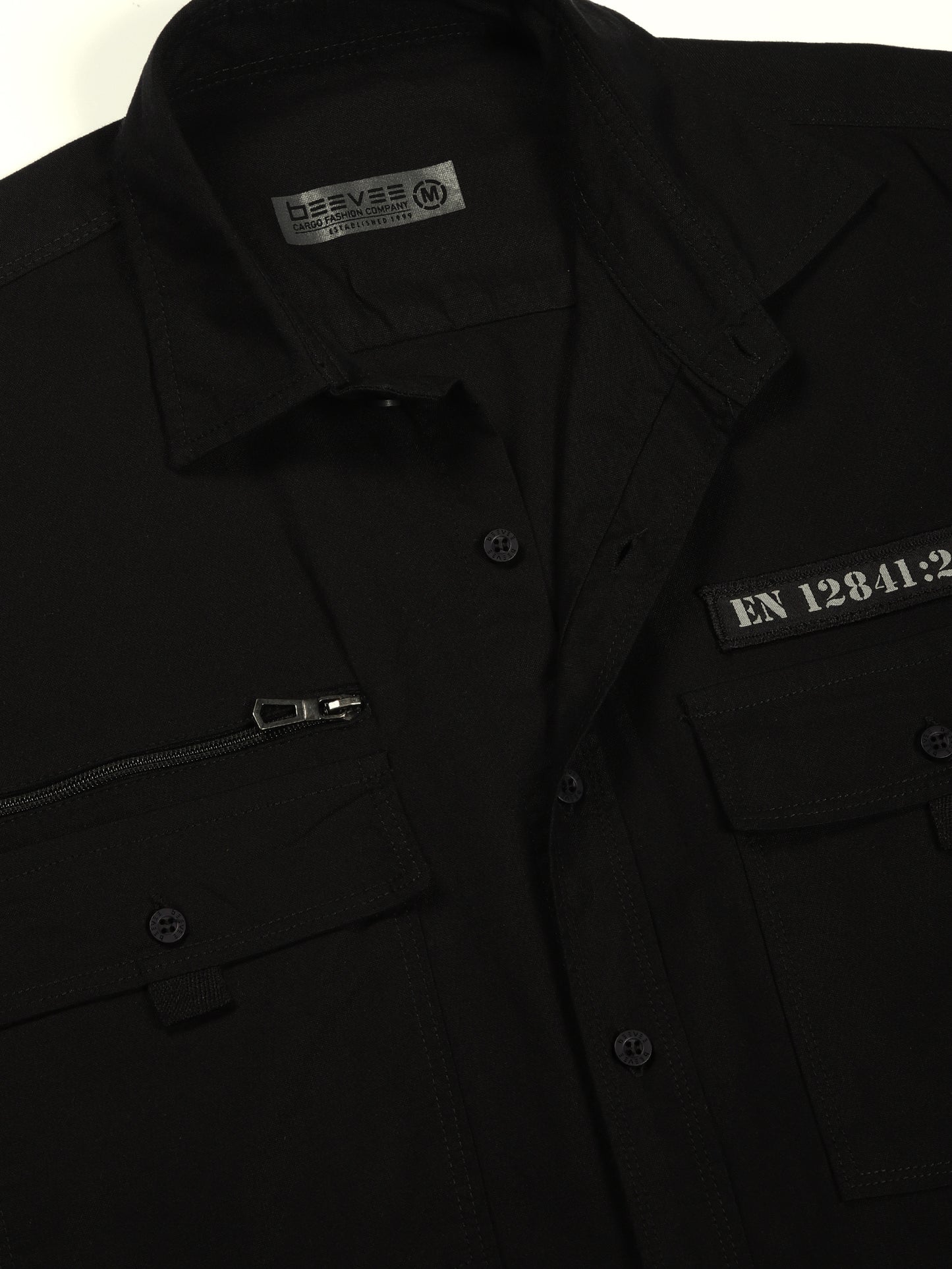 Zip Pocket Stretchable Black Cargo Shirt