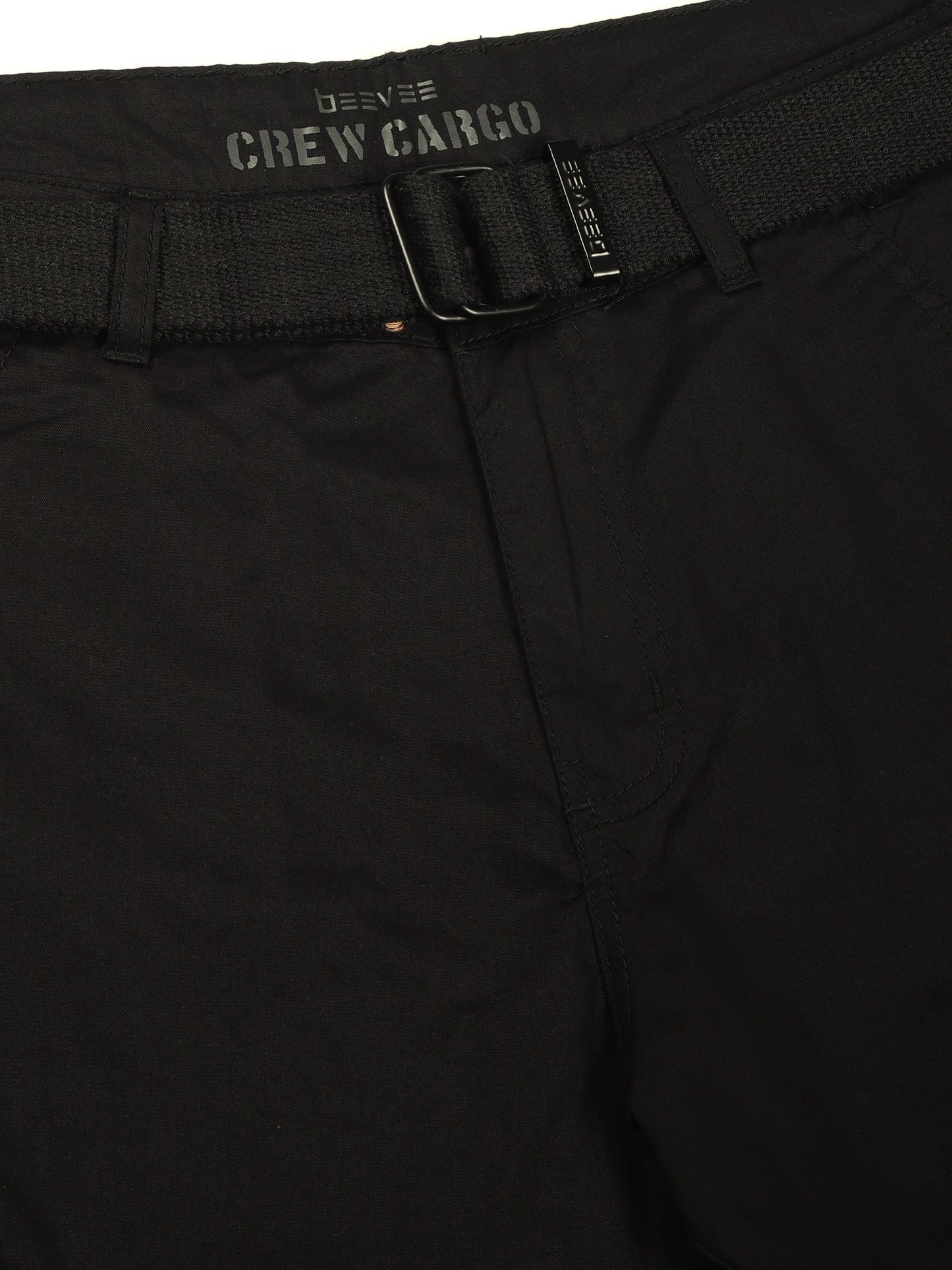 BEEVEE Men's Solid Black Cargo Pants with Belt