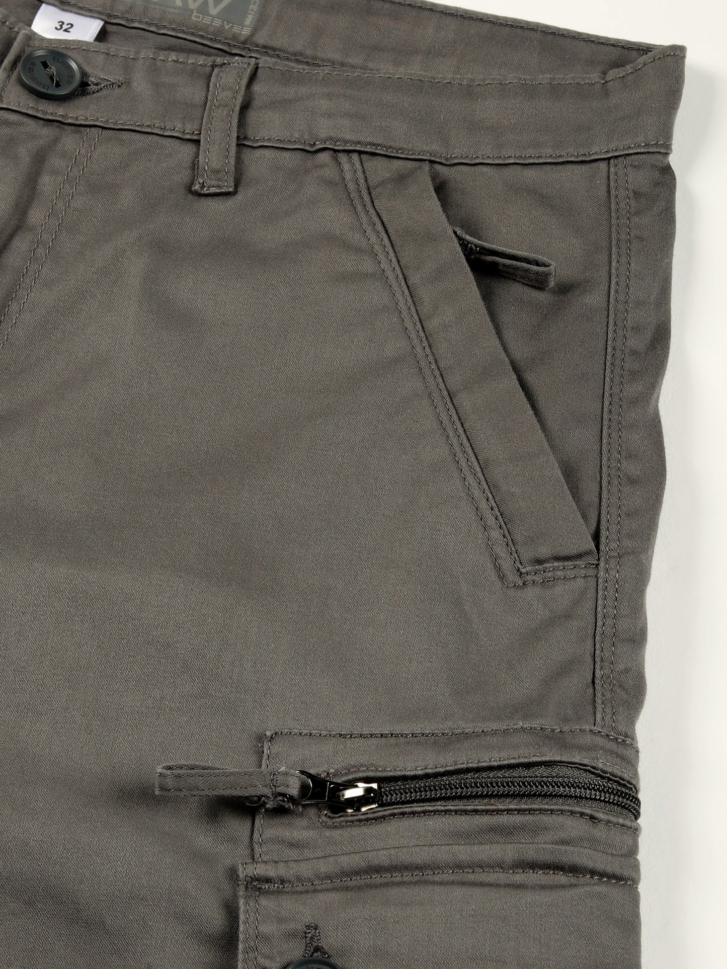 Multi Pocket Stretchable Grey Cargo Shorts