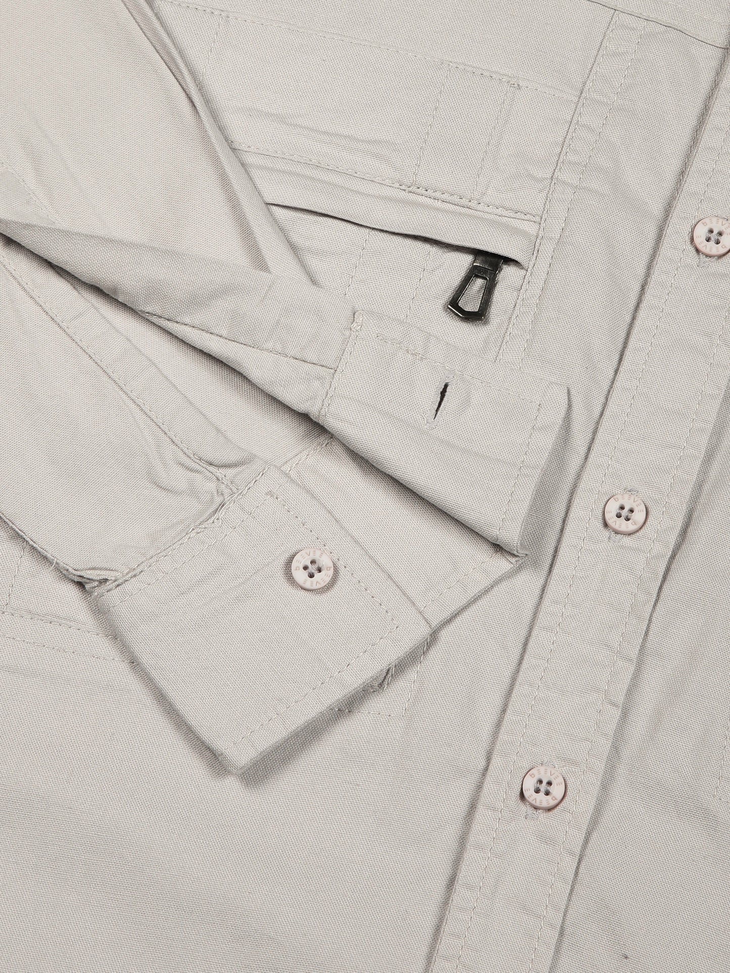 Multi Pocket with Zip Stretchable Light Grey Cargo Shirt