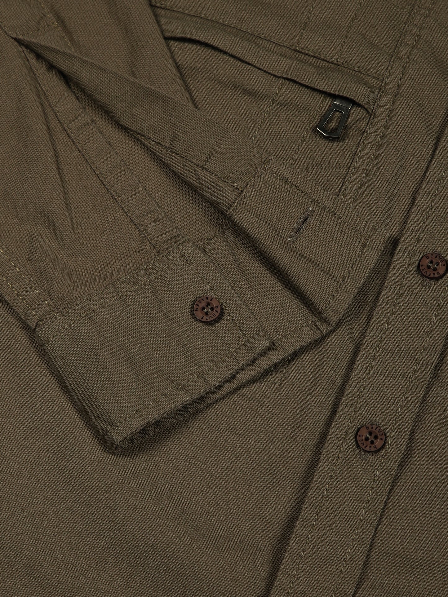 Multi Pocket with Zip Stretchable Green Cargo Shirt