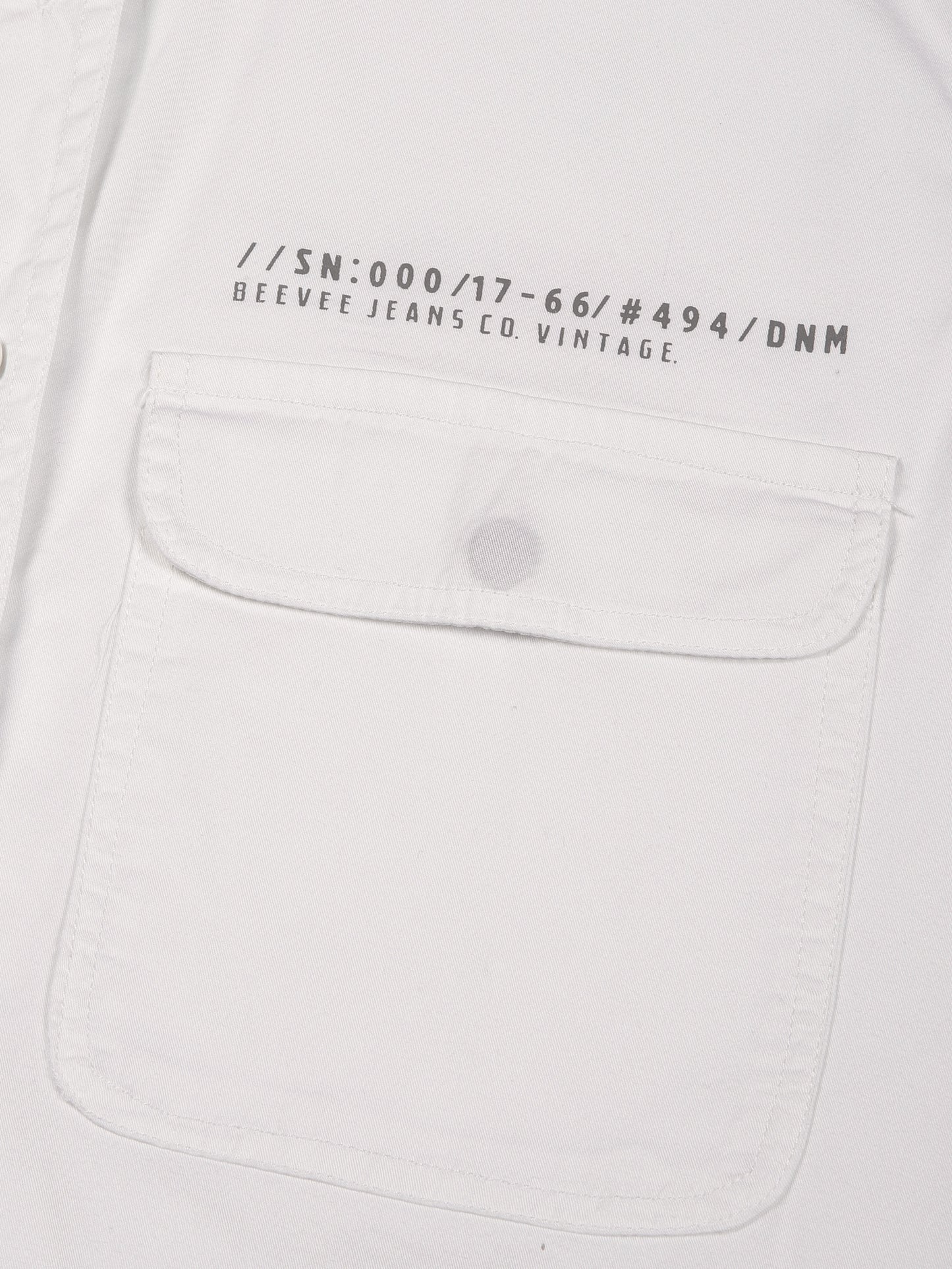 Zip Pocket Stretchable White Cargo Shirt