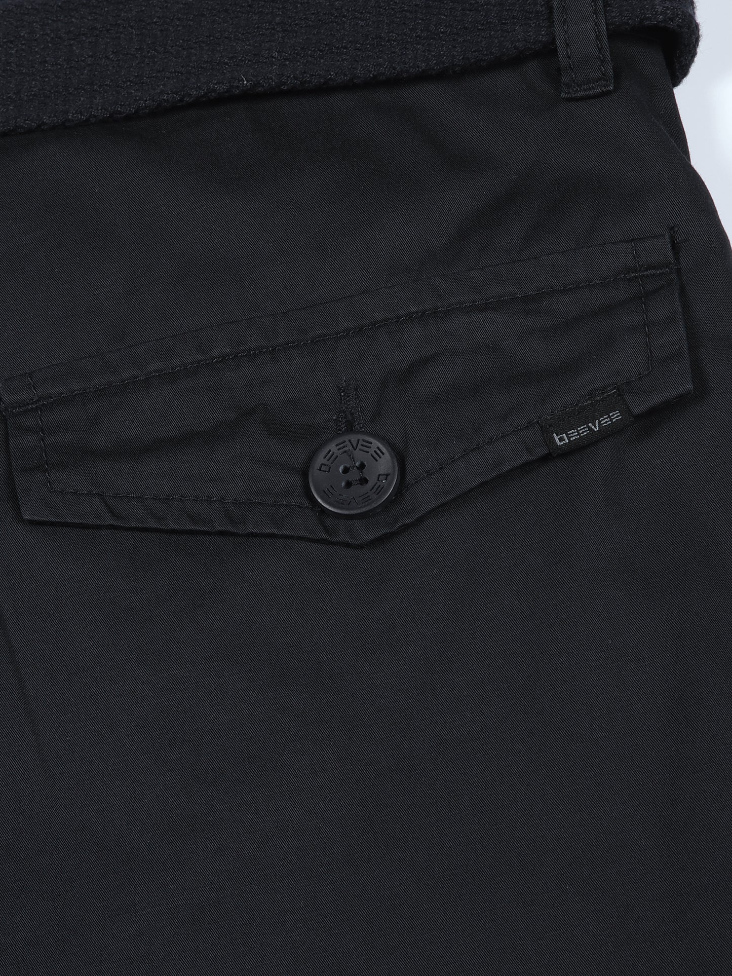 BEEVEE Men's Solid Navy Cargo Pants with Belt