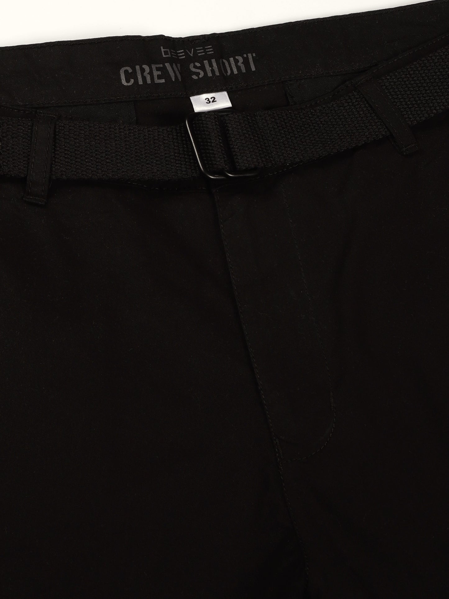 Black Regular Fit Solid Shorts With Belt