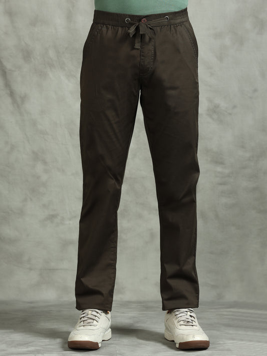 Elasticated Waist Zip Pocket Stretchable Olive Lounge Pants