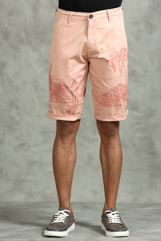 Printed Stretchable Pink Shorts